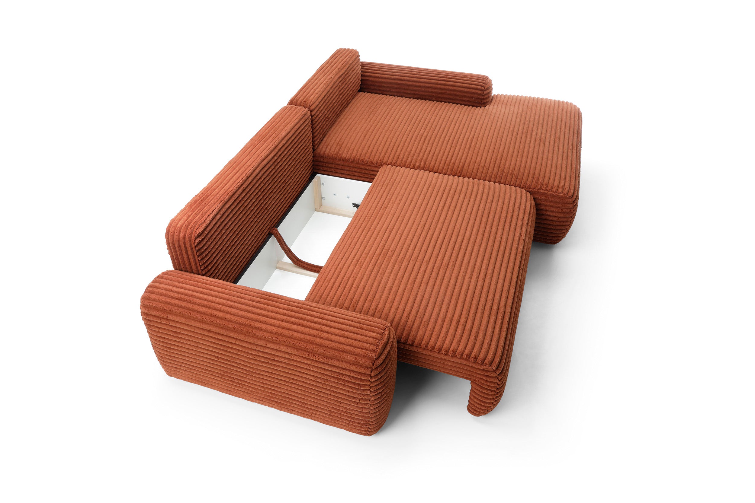 Kampinė sofa lova CODAK, terakotos spalva
