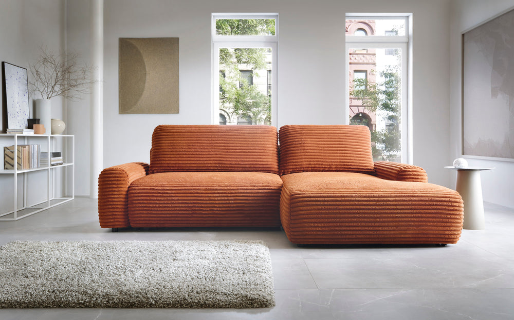 Kampinė sofa lova CODAK, terakotos spalva
