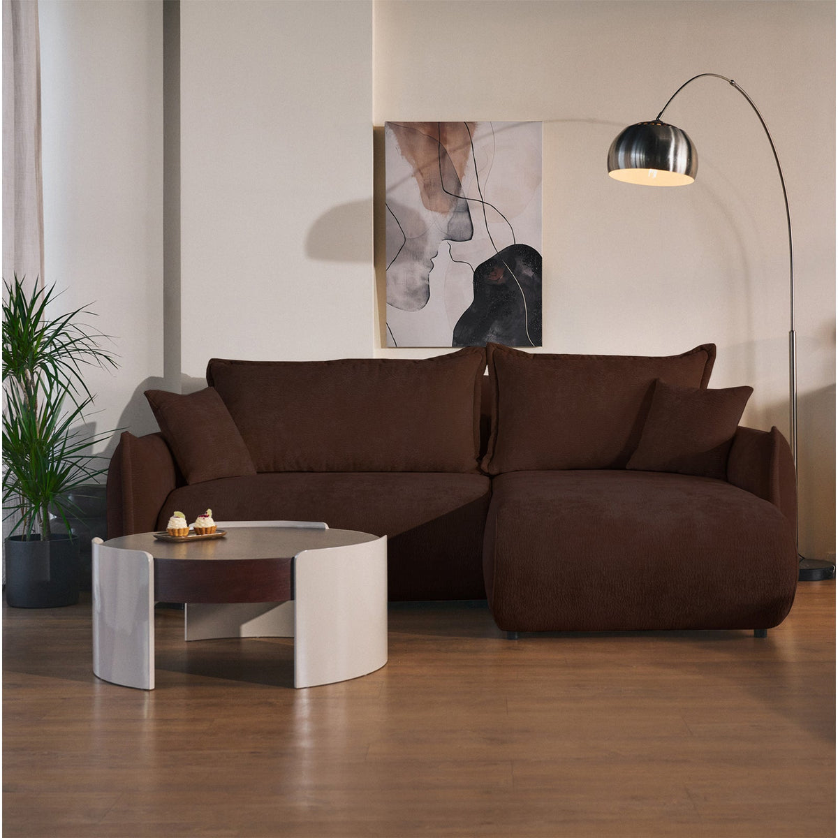 Kampinė sofa-lova CUSHI, ruda, dešinė