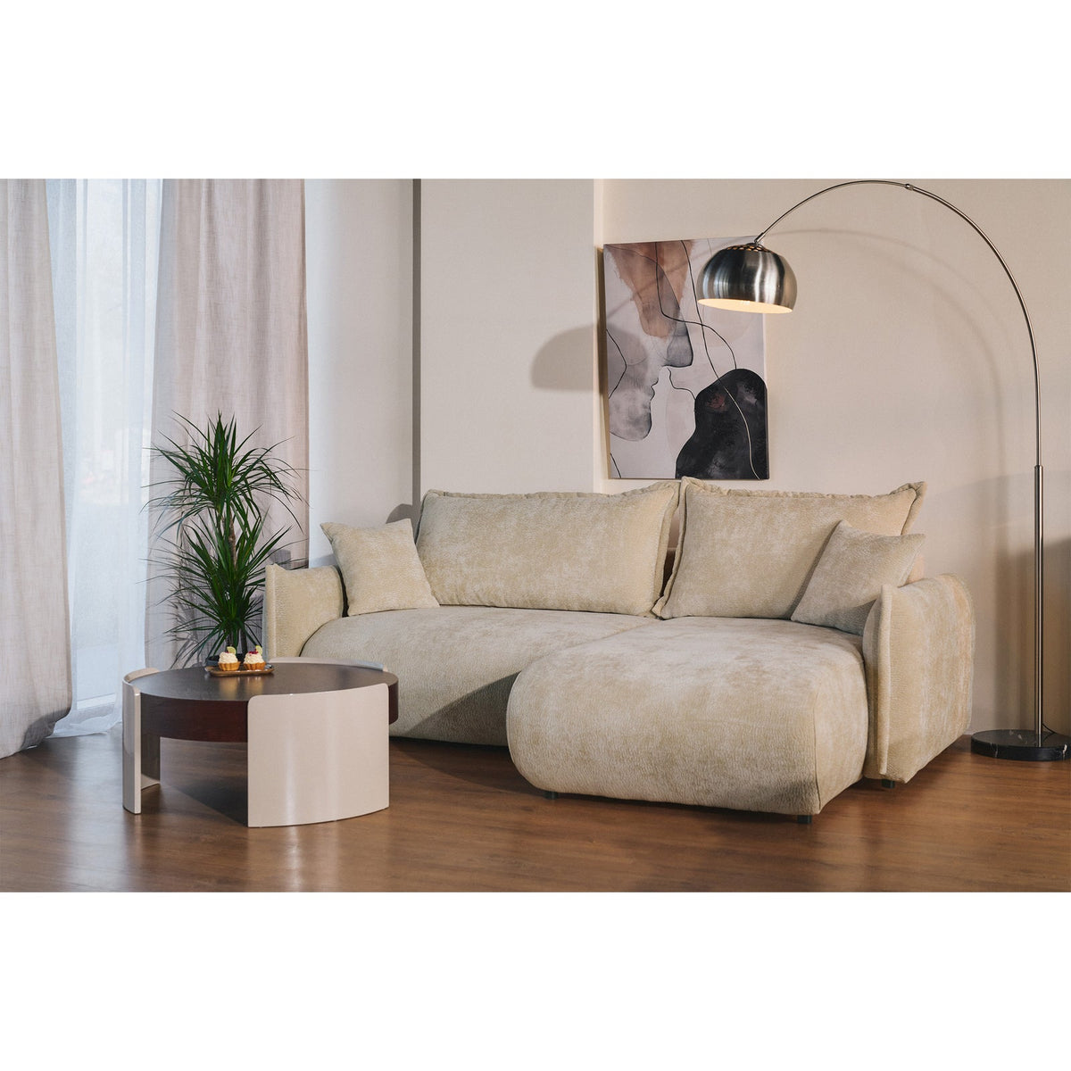 Kampinė sofa-lova CUSHI, smėlinė, dešinė