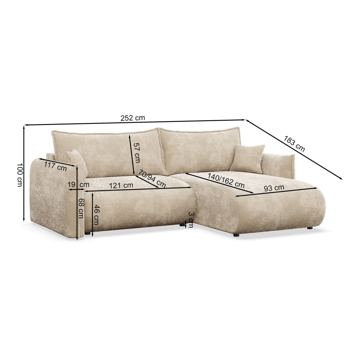 Kampinė sofa-lova CUSHI, pilka, dešinė