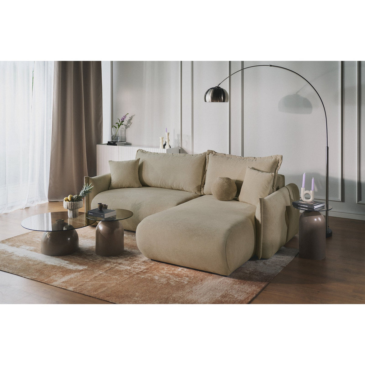 Kampinė sofa-lova CUSHI, smėlinė, dešinė