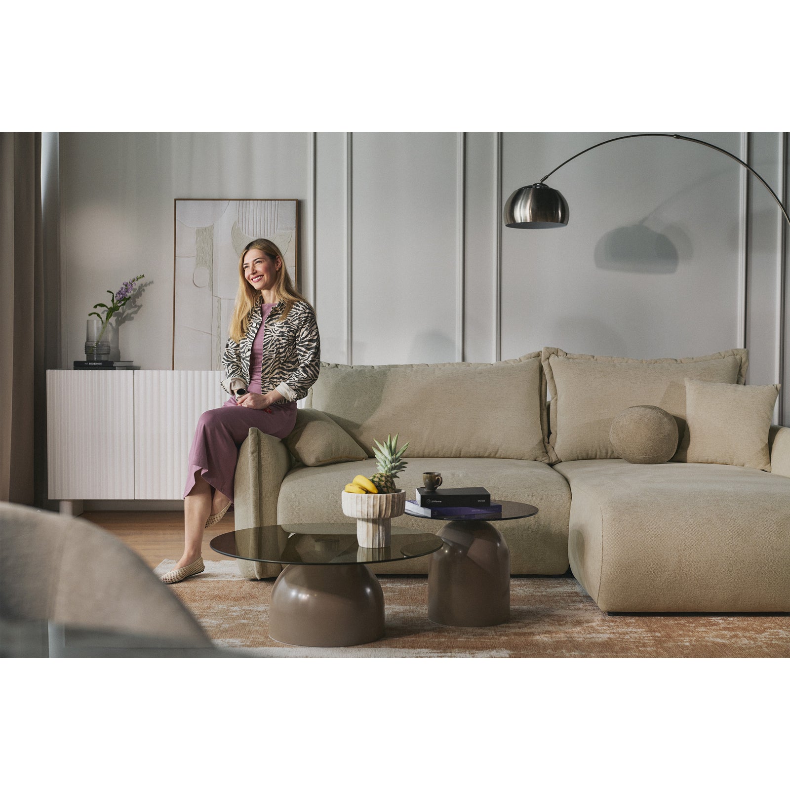 Kampinė sofa-lova CUSHI, smėlinė, dešinė