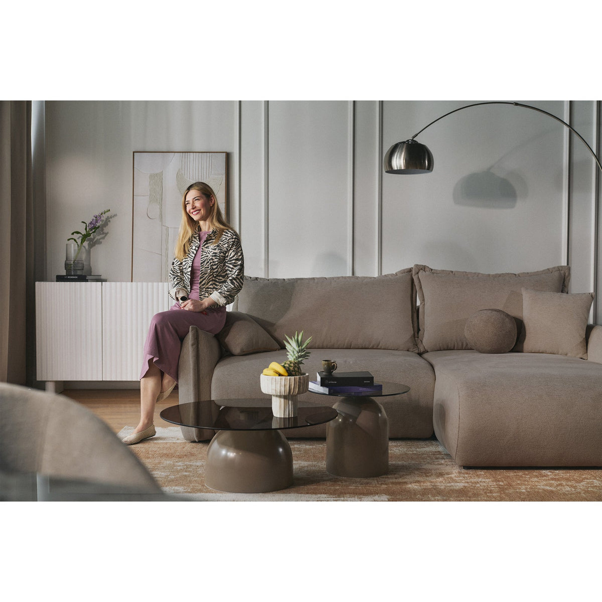 Kampinė sofa-lova CUSHI, šviesiai ruda, dešinė