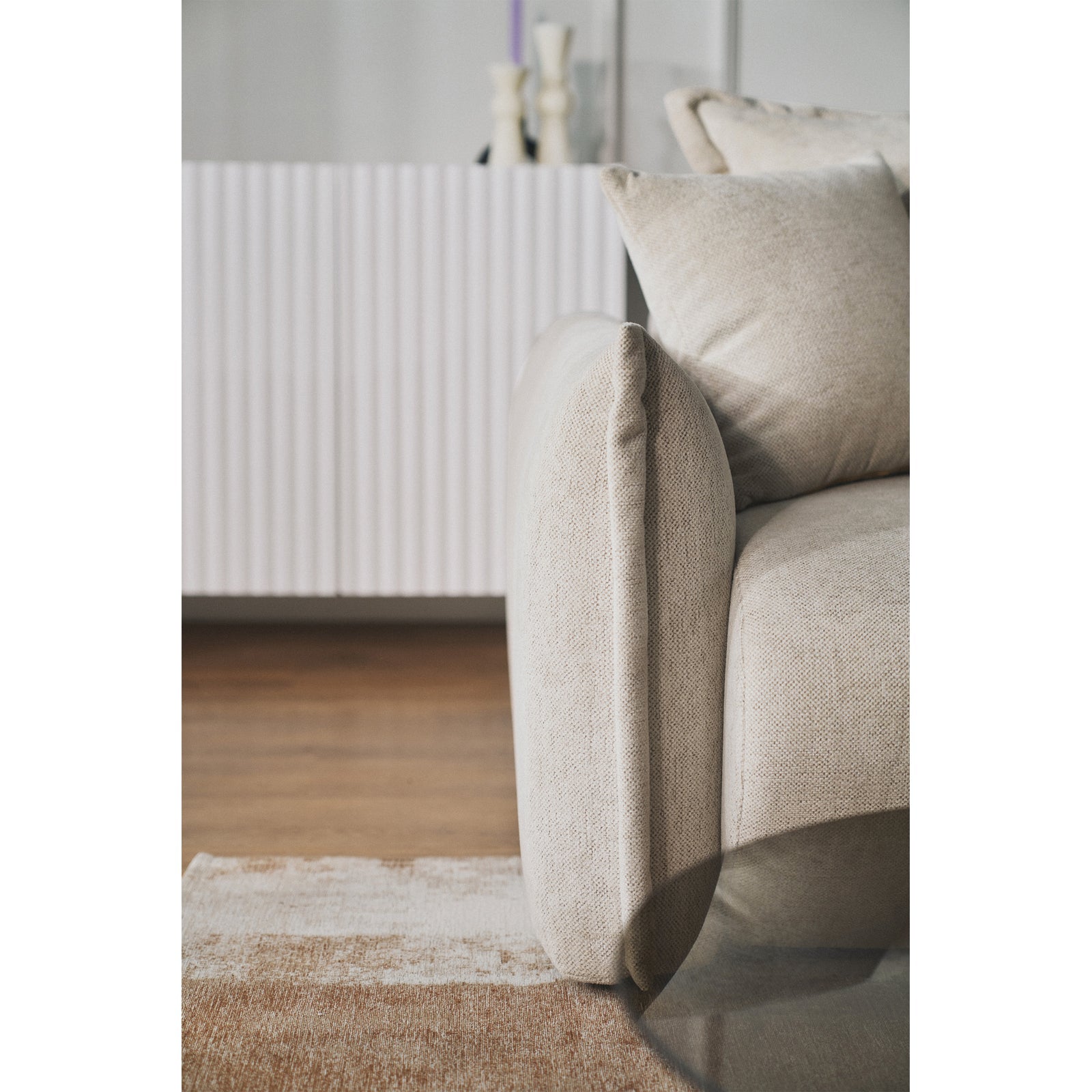 Kampinė sofa-lova CUSHI, šviesiai smėlinė, dešinė