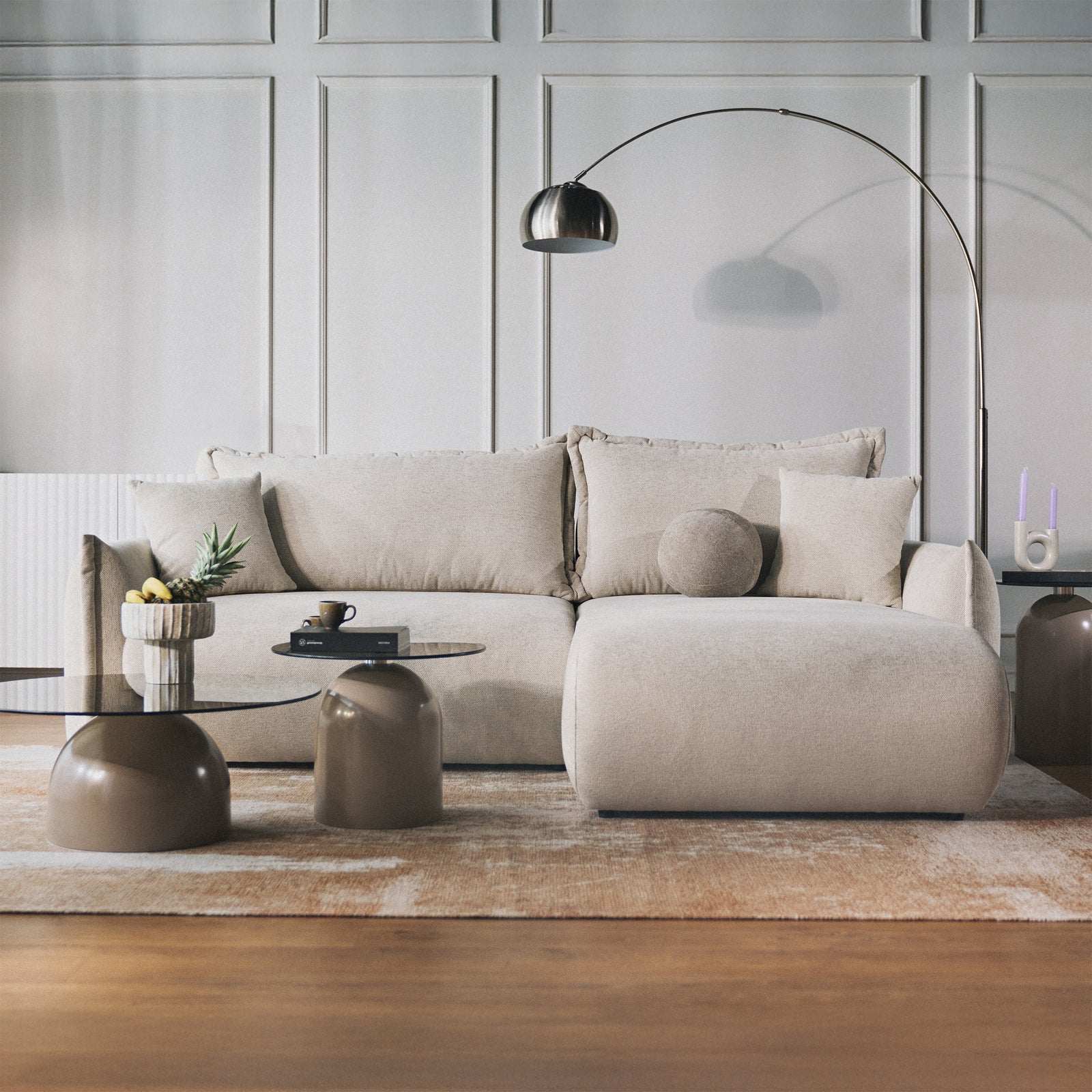 Kampinė sofa-lova CUSHI, šviesiai smėlinė, dešinė