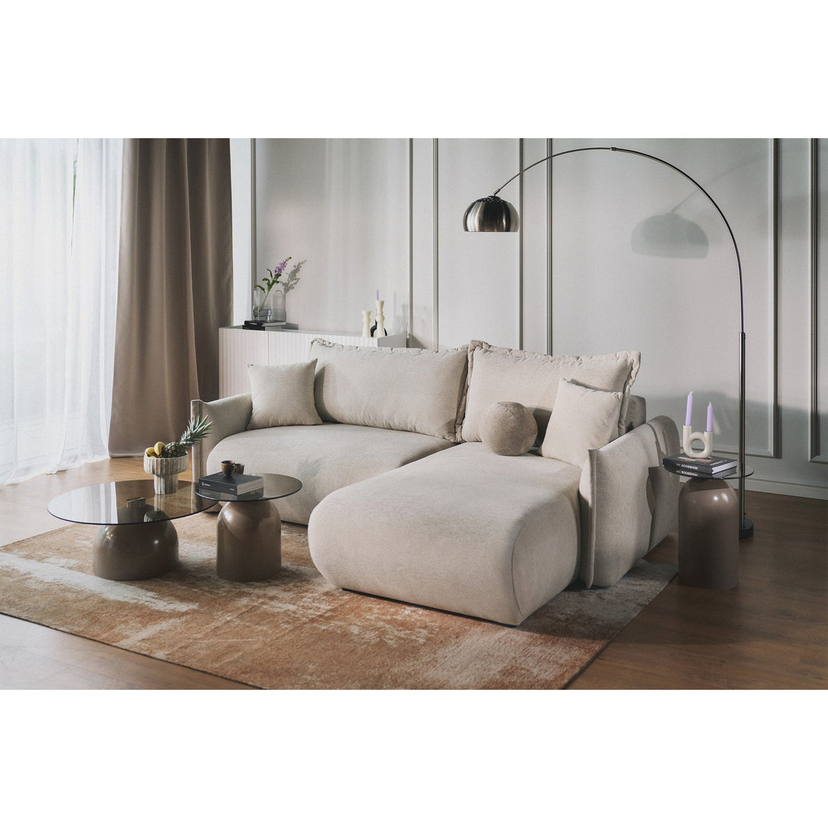 Kampinė sofa-lova CUSHI, šviesiai smėlinė, dešinė