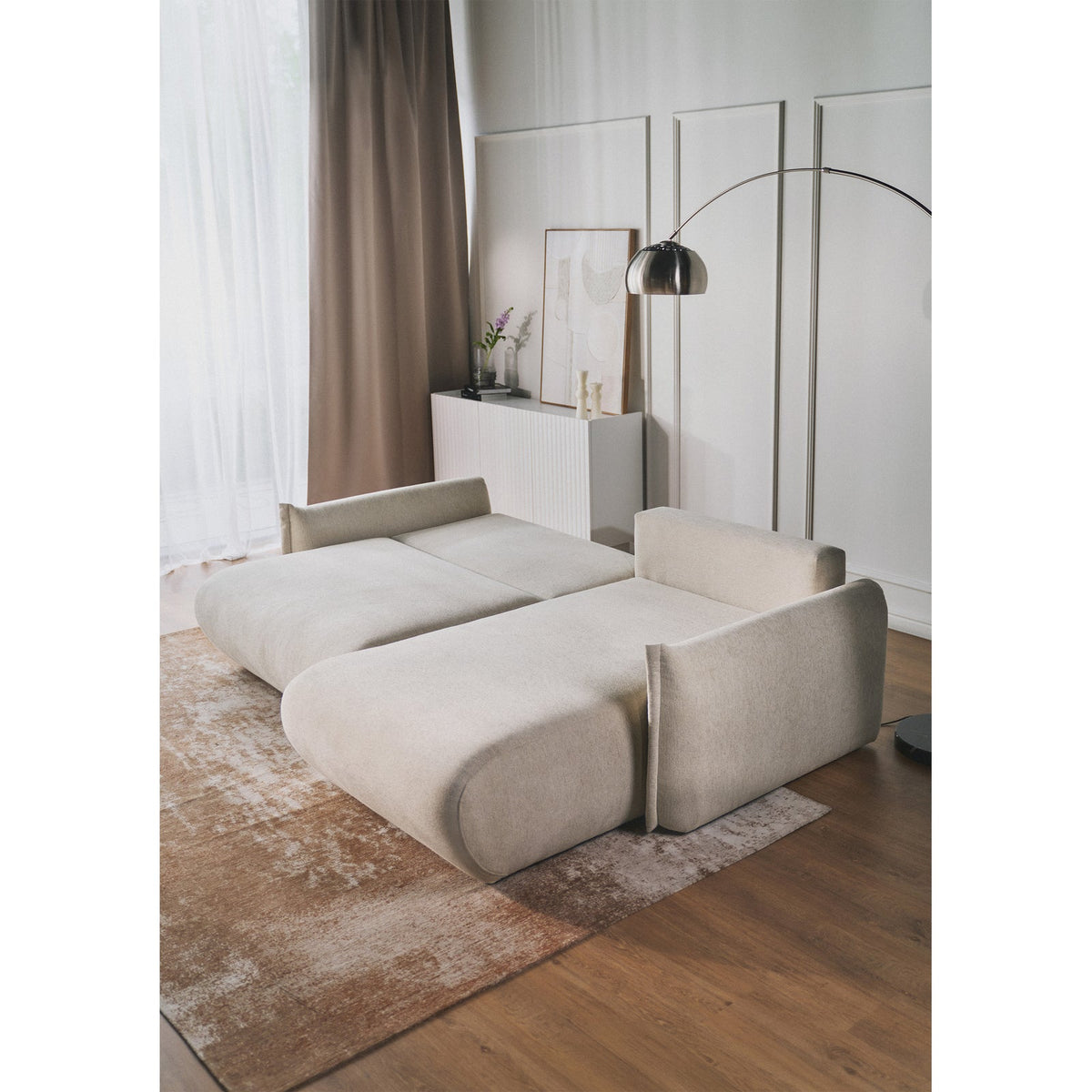 Kampinė sofa-lova CUSHI, šviesiai smėlinė, dešinė