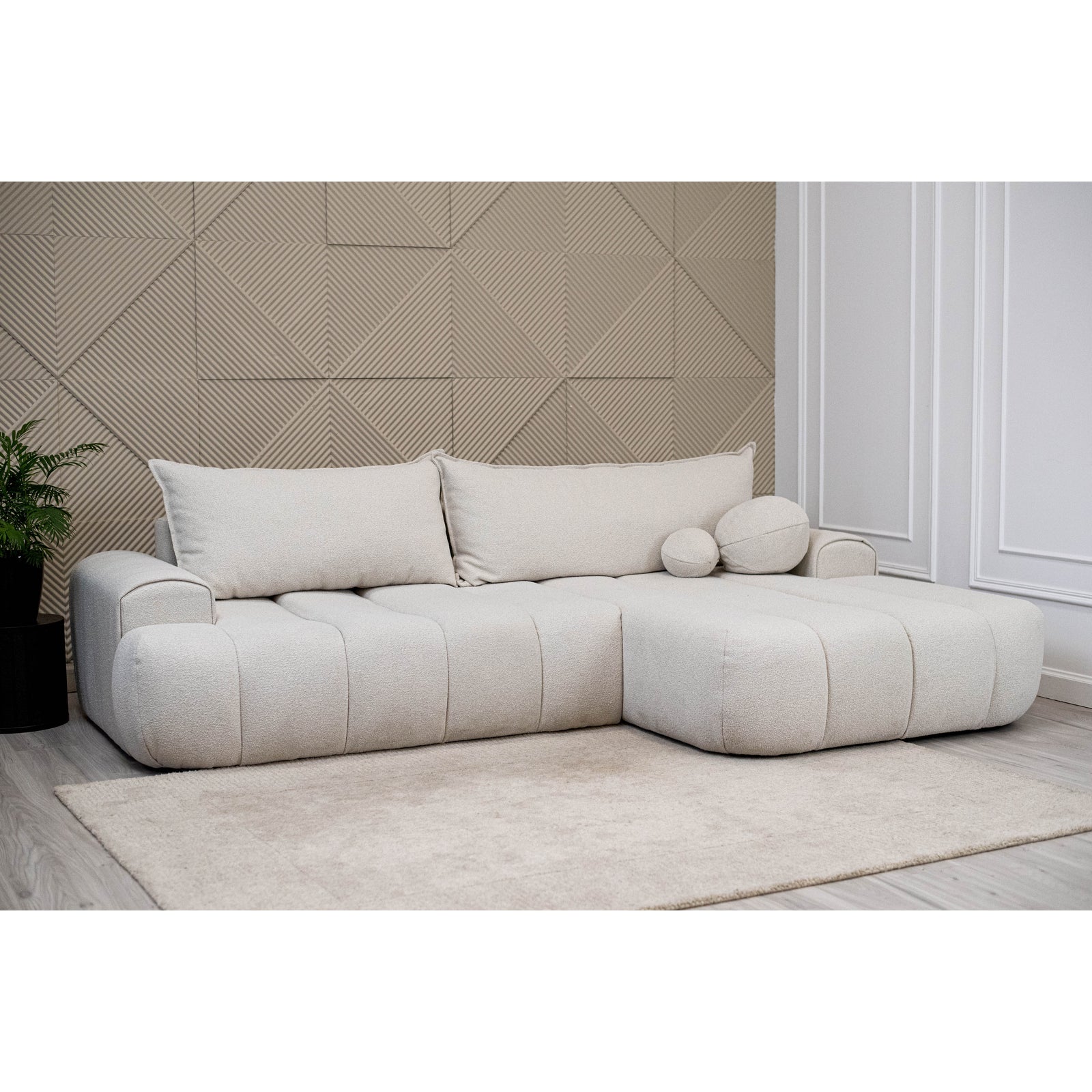 Kampinė sofa-lova DANDELINO, kreminė, dešinė