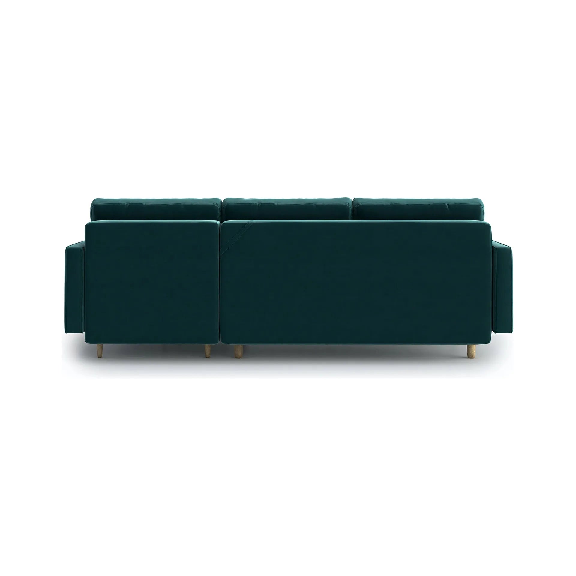 ESME dygsniuota kampinė sofa lova, žalia spalva, universali kampinė pusė