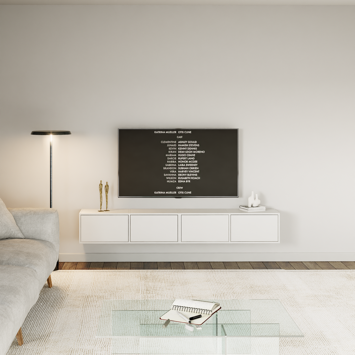 TV staliukas ZARI, baltas, 200 cm