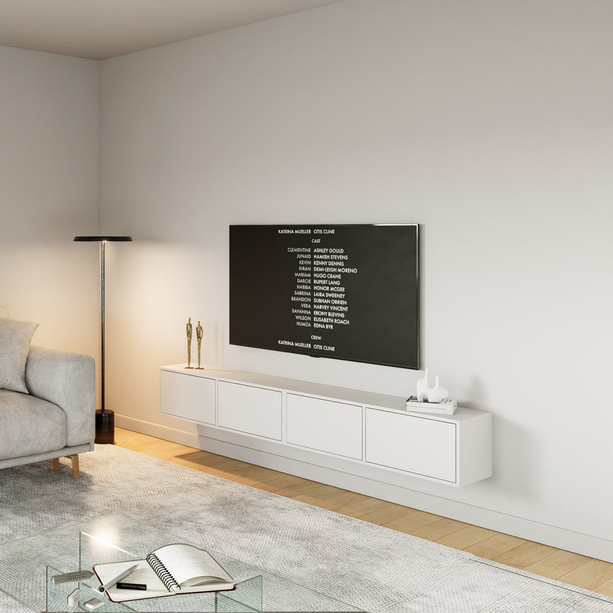 TV staliukas ZARI, baltas, 200 cm