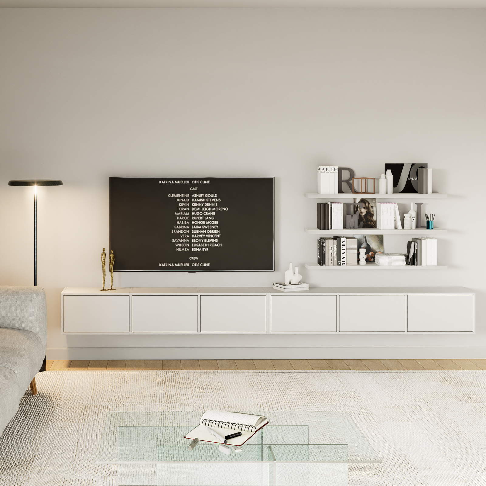 TV staliukas ZARI, baltas, 300 cm
