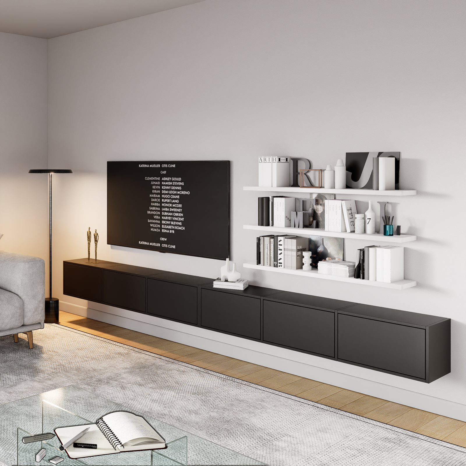 TV staliukas ZARI, juodas, 300 cm