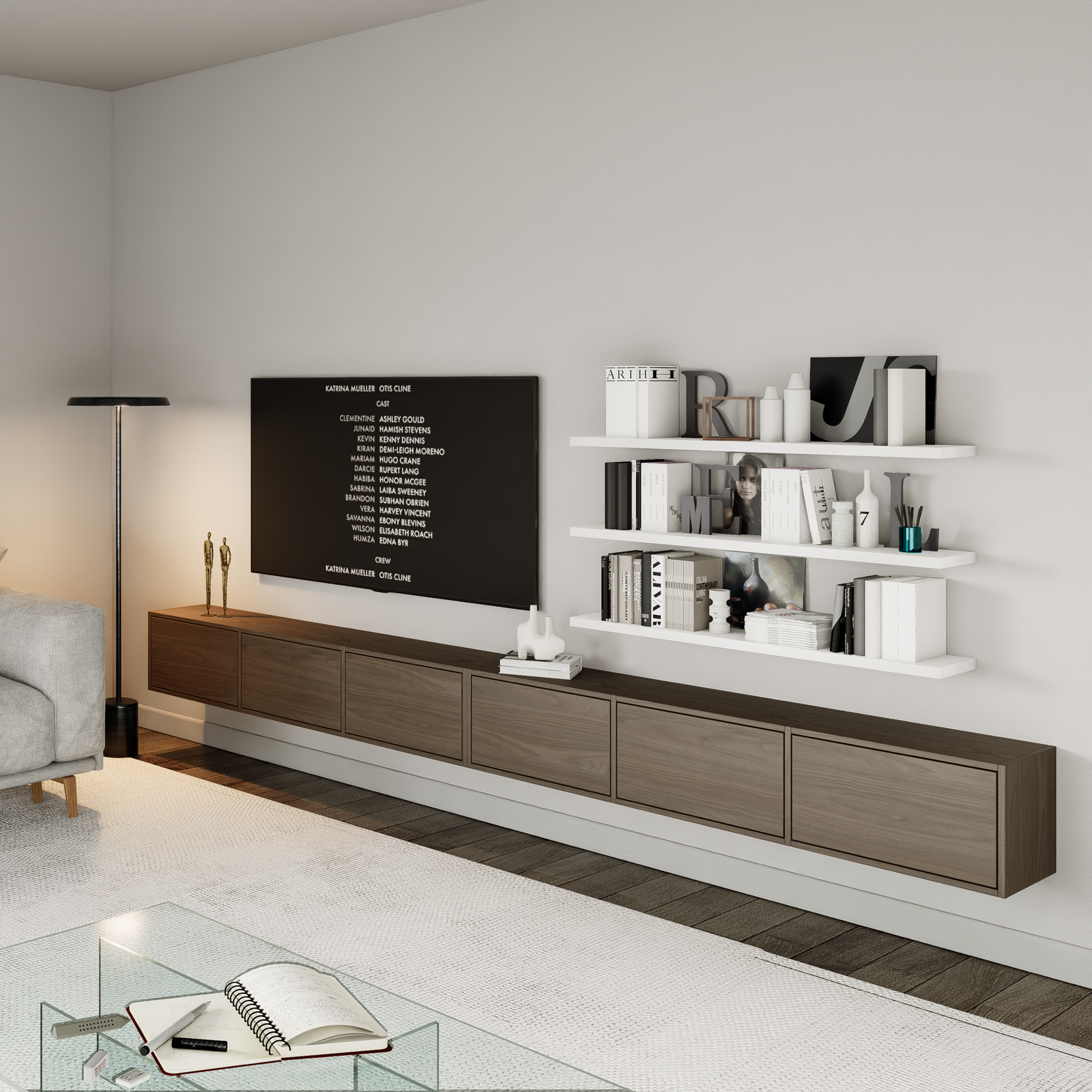 TV staliukas ZARI, riešuto, 300 cm