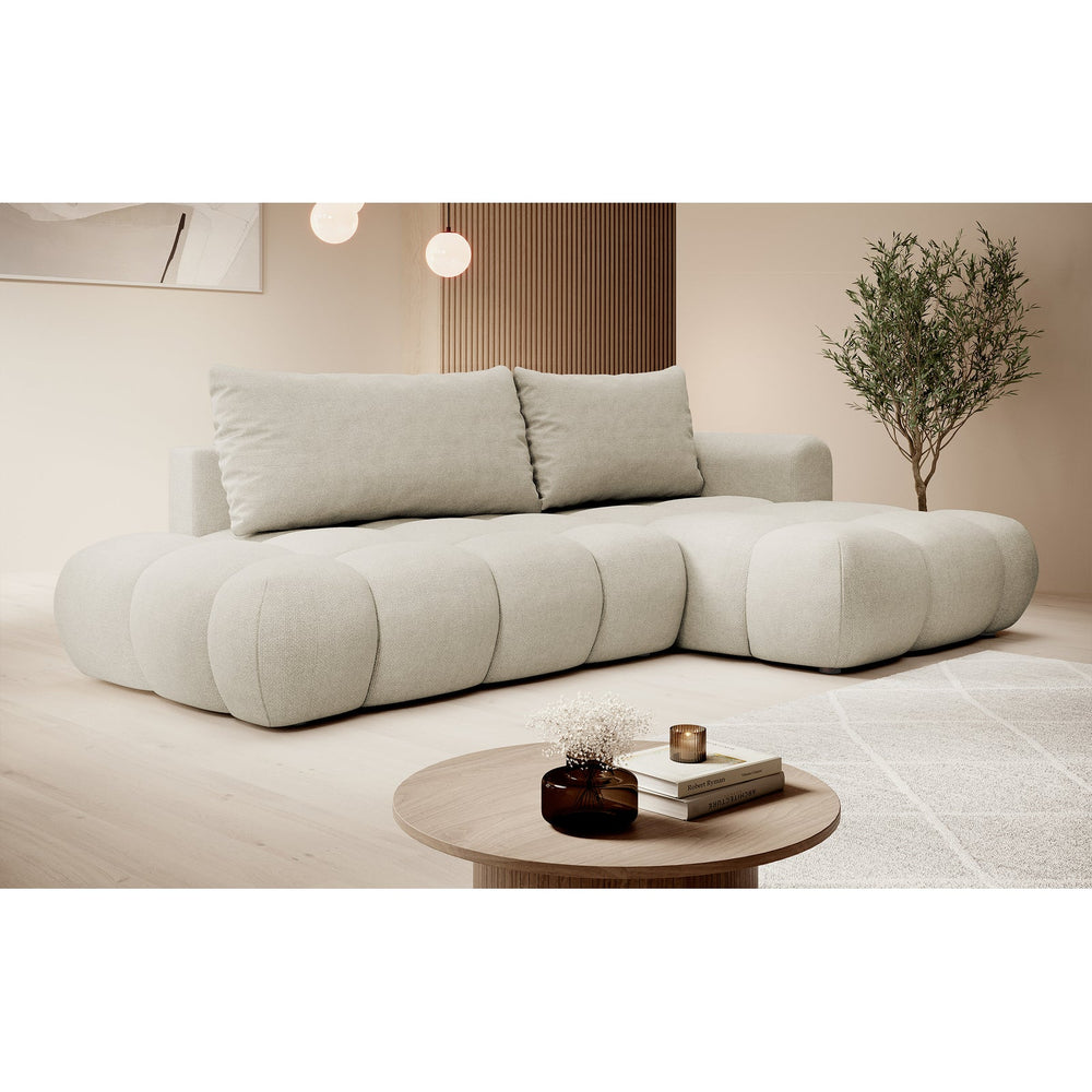 Kampinė sofa-lova OMBO, pilkai smėlinė, dešinė