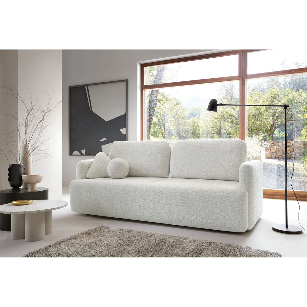 Sofa su daiktadėže AMBINA, baltos spalvos, boucle