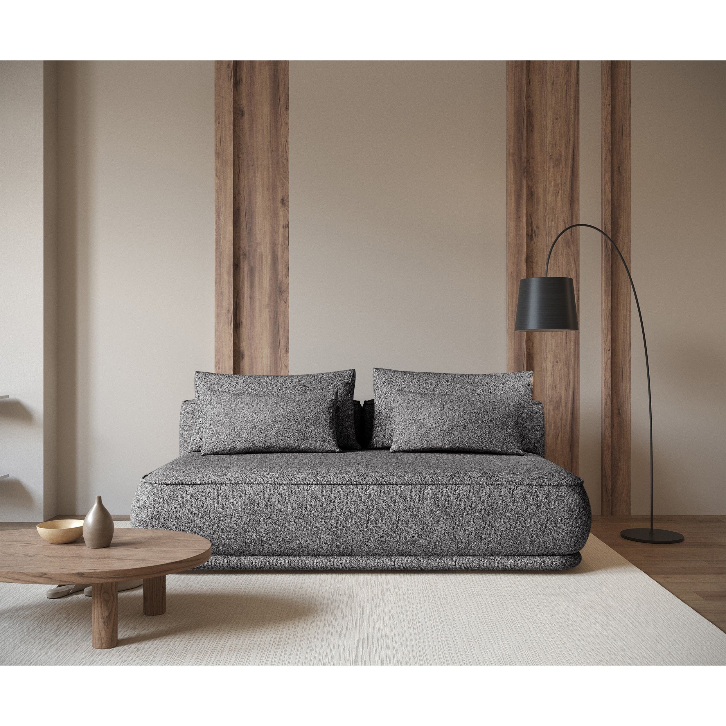 Trivietė sofa lova LENNO, tamsiai pilka spalva, boucle