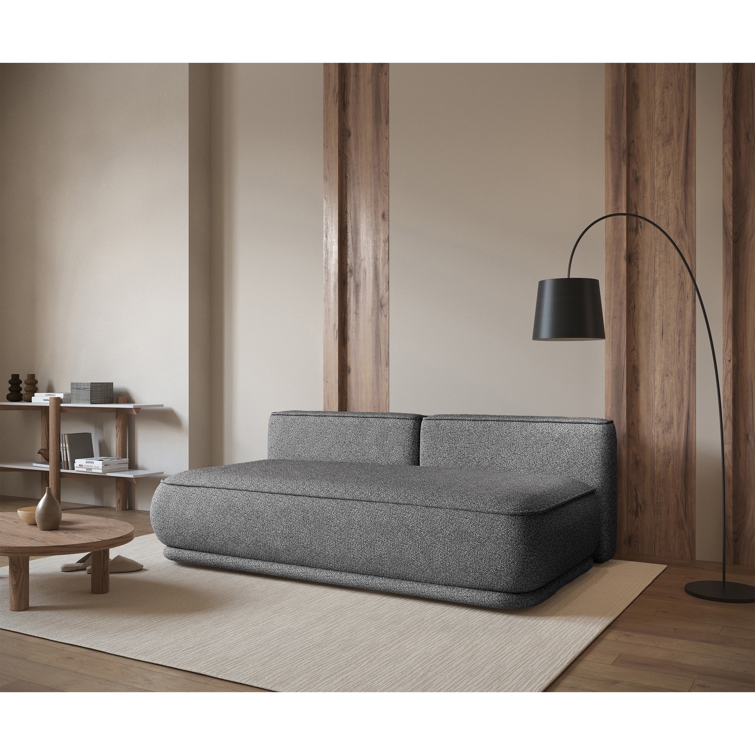 Trivietė sofa lova LENNO, tamsiai pilka spalva, boucle