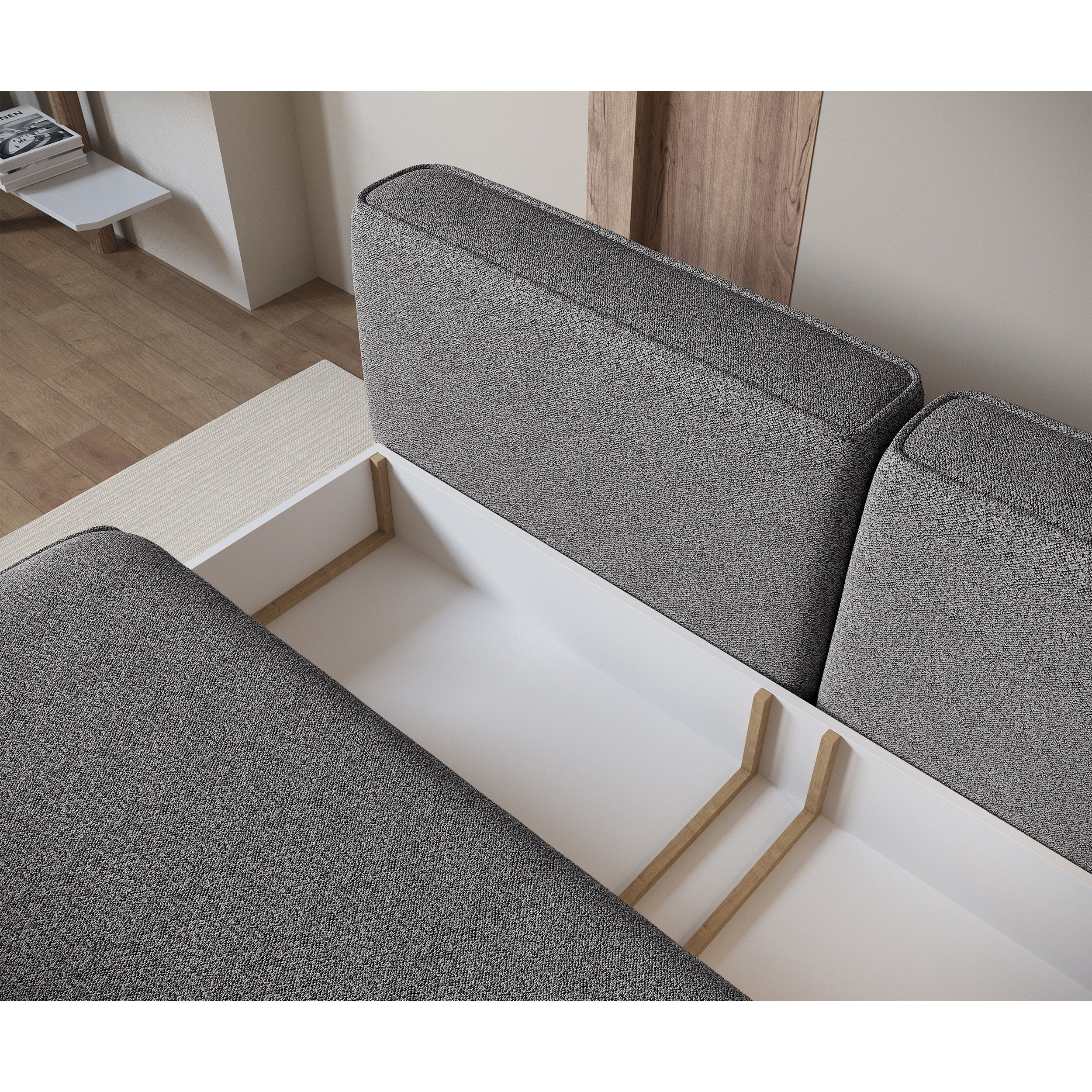 Trivietė sofa lova LENNO, tamsiai pilka spalva, boucle