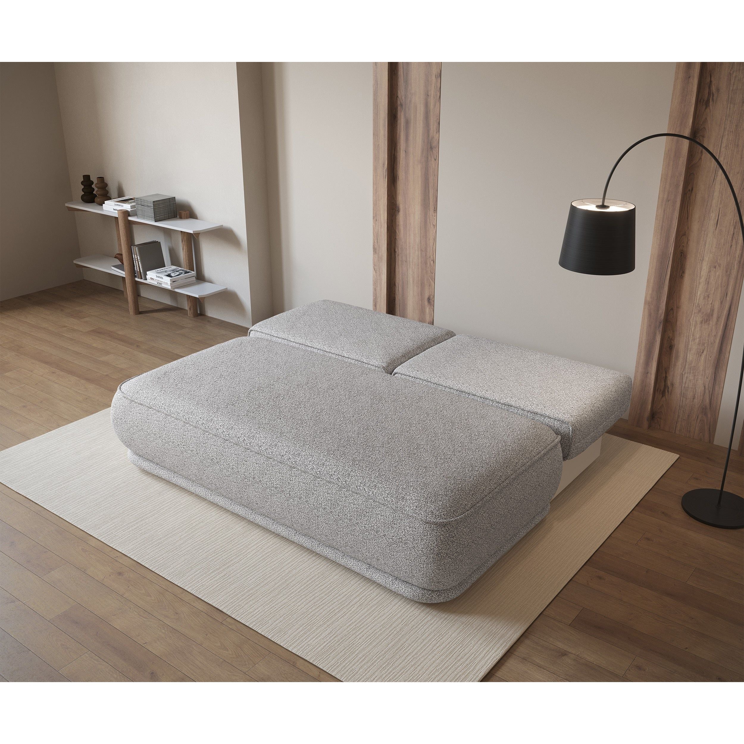 Three-seater sofa bed LENNO, light grey, bouclé