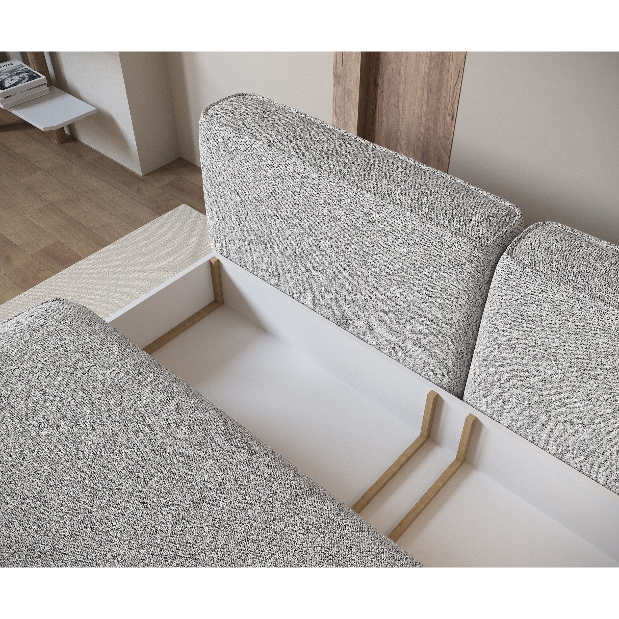 Three-seater sofa bed LENNO, light grey, bouclé