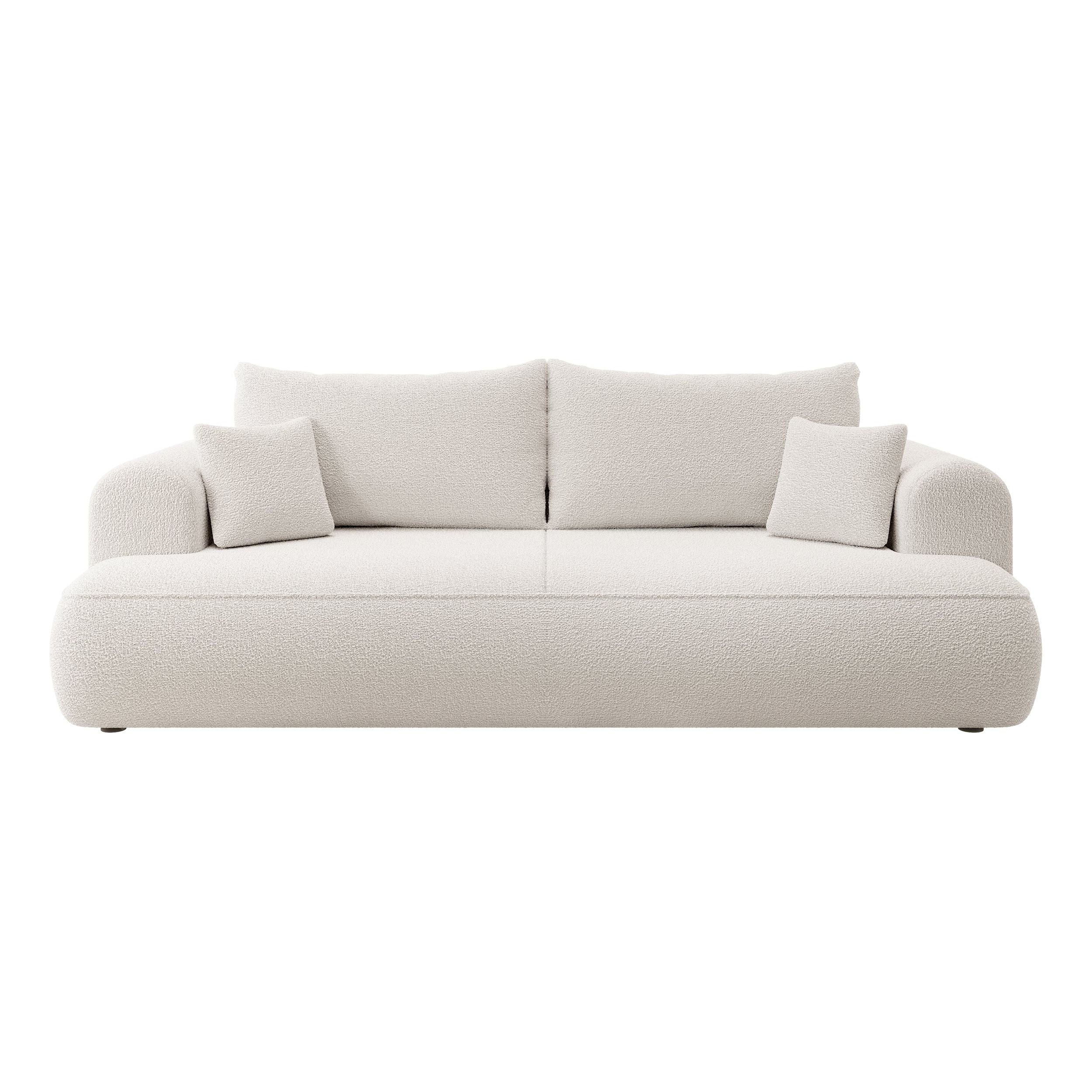 Trivietė Sofa OVO, su miegamąja funkcija, kreminė spalva, boucle