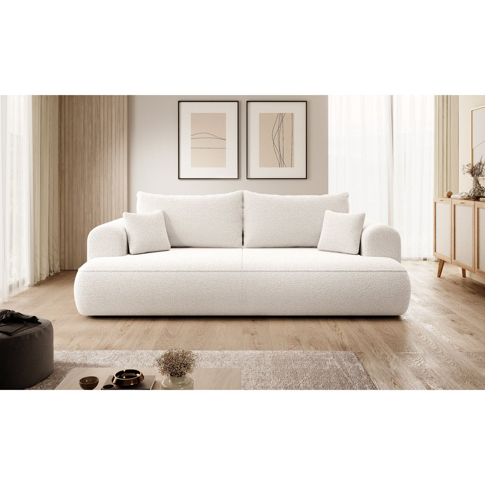 Trivietė Sofa OVO, su miegamąja funkcija, kreminė spalva, boucle