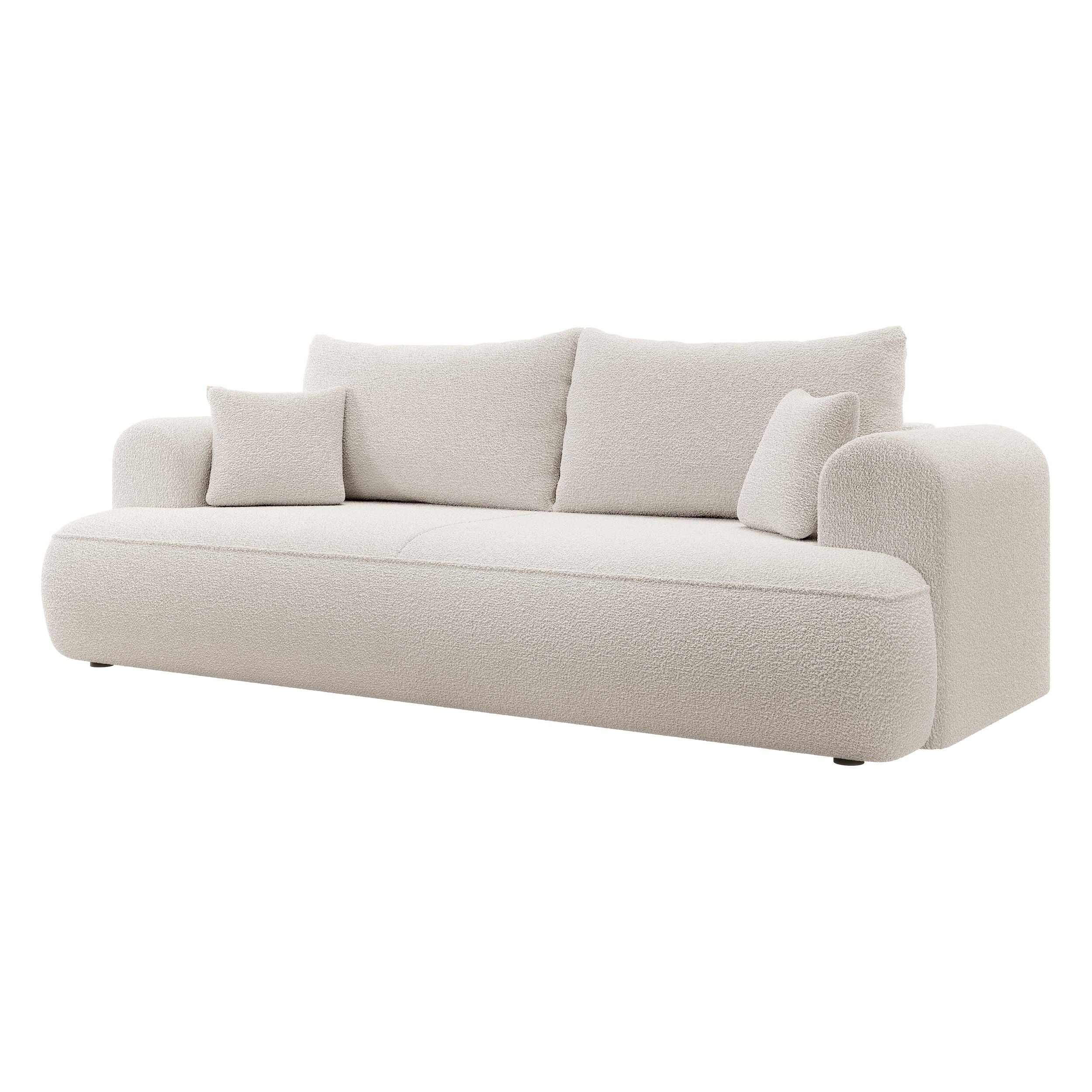 Trivietė Sofa OVO, su miegamąja funkcija, kreminė spalva, boucle