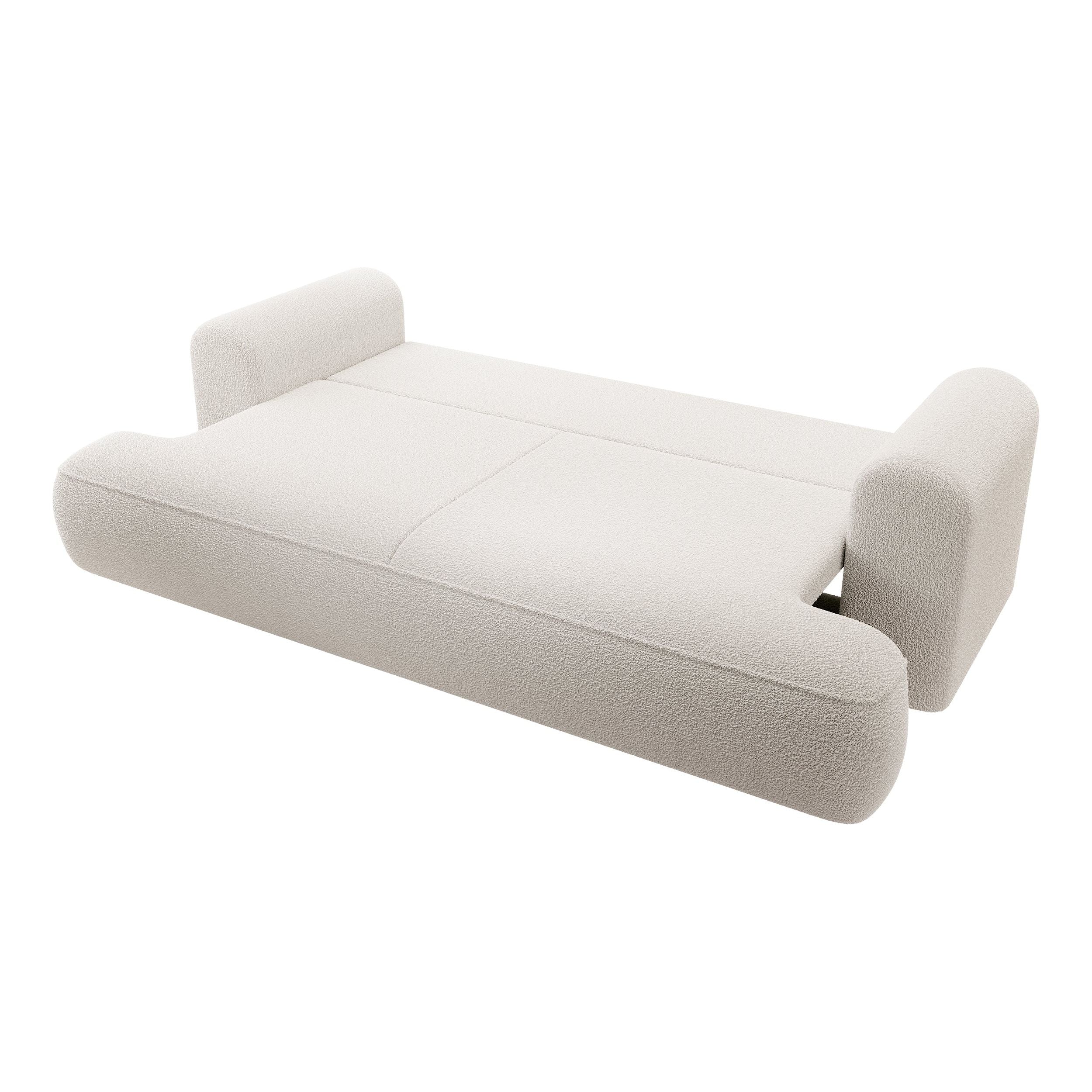 Trivietė Sofa OVO, su miegamąja funkcija, kreminė spalva, boucle