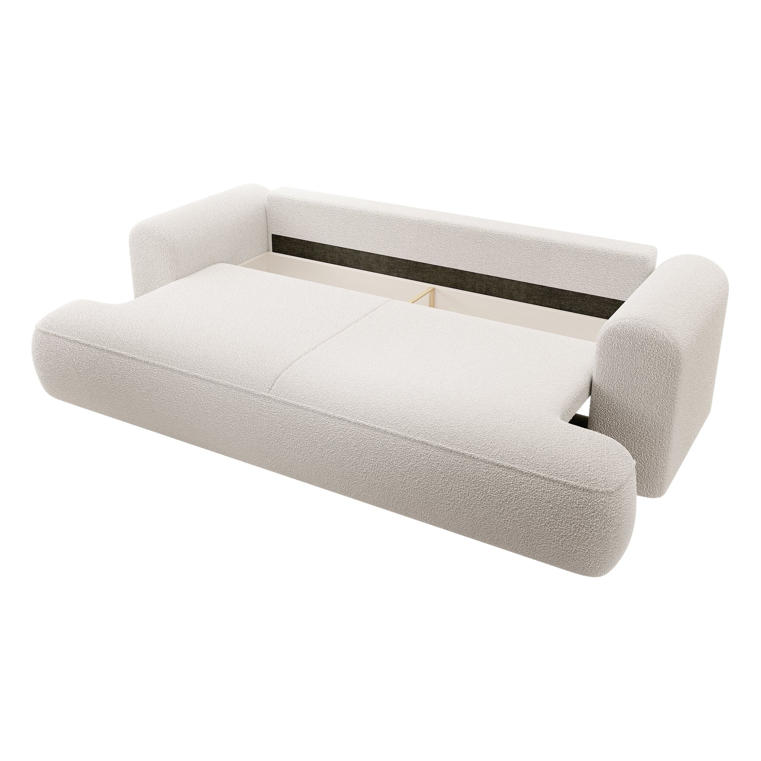 Trivietė Sofa OVO, su miegamąja funkcija, kreminė spalva, boucle