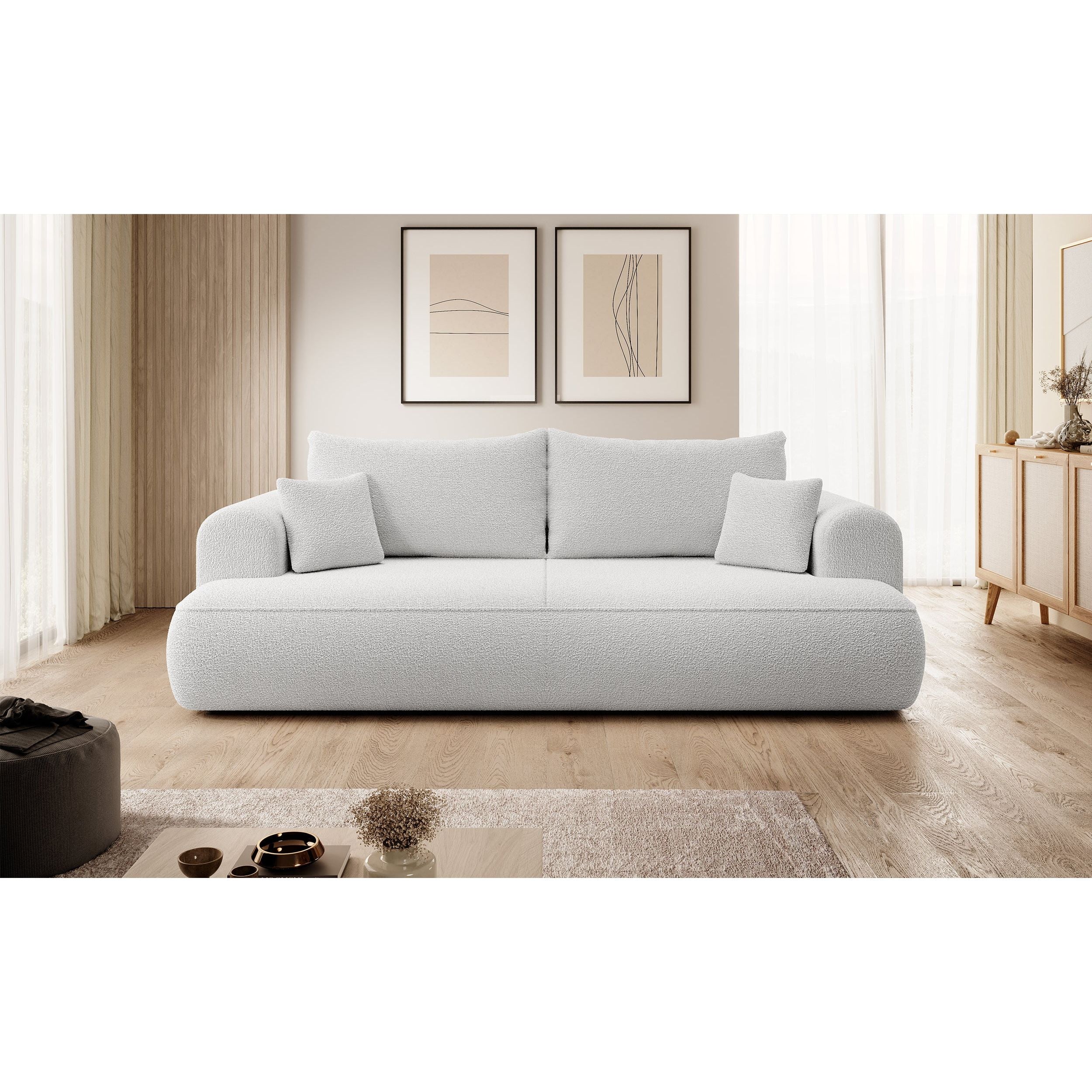 Sofa lova OVO, pilka spalva, boucle