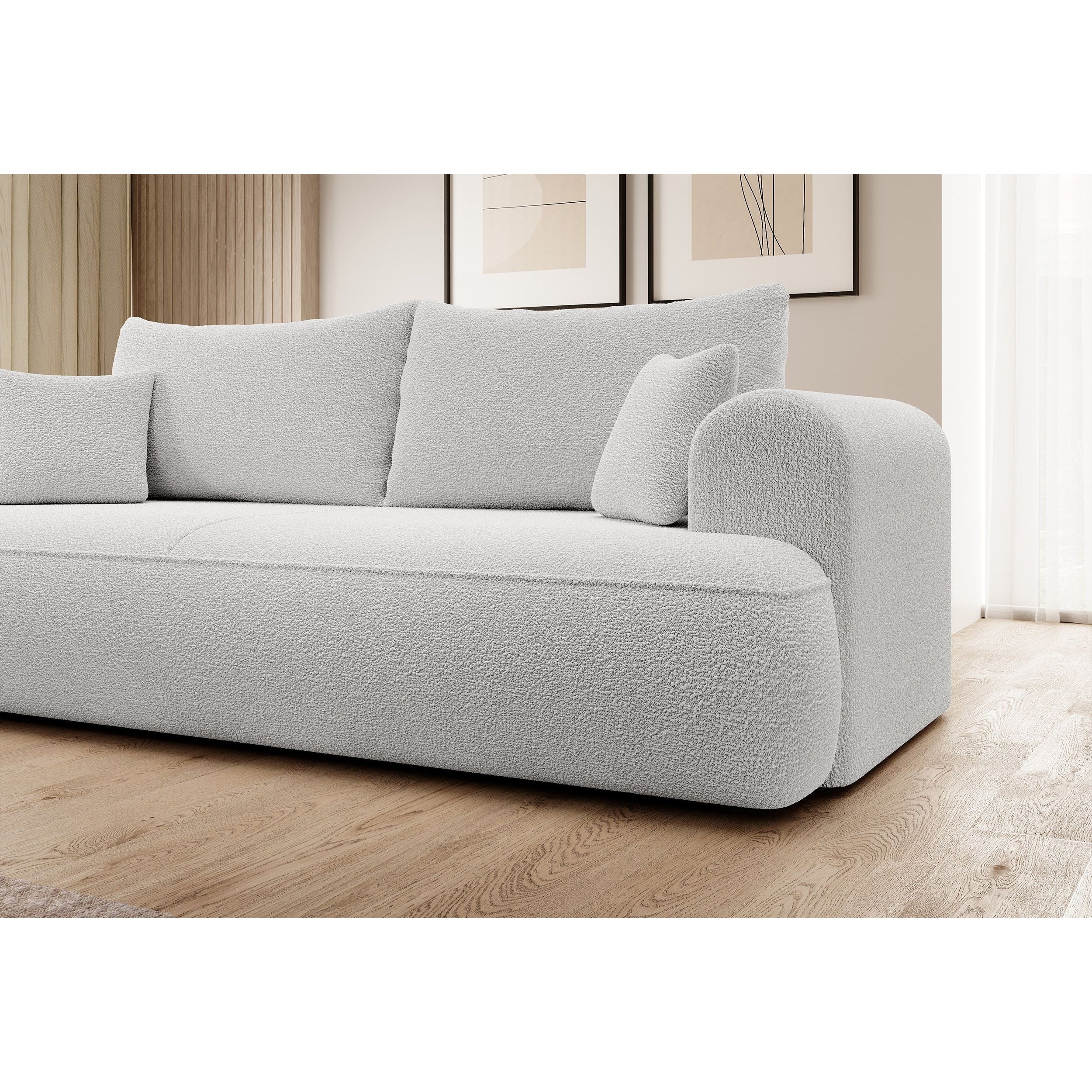 Sofa lova OVO, pilka spalva, boucle