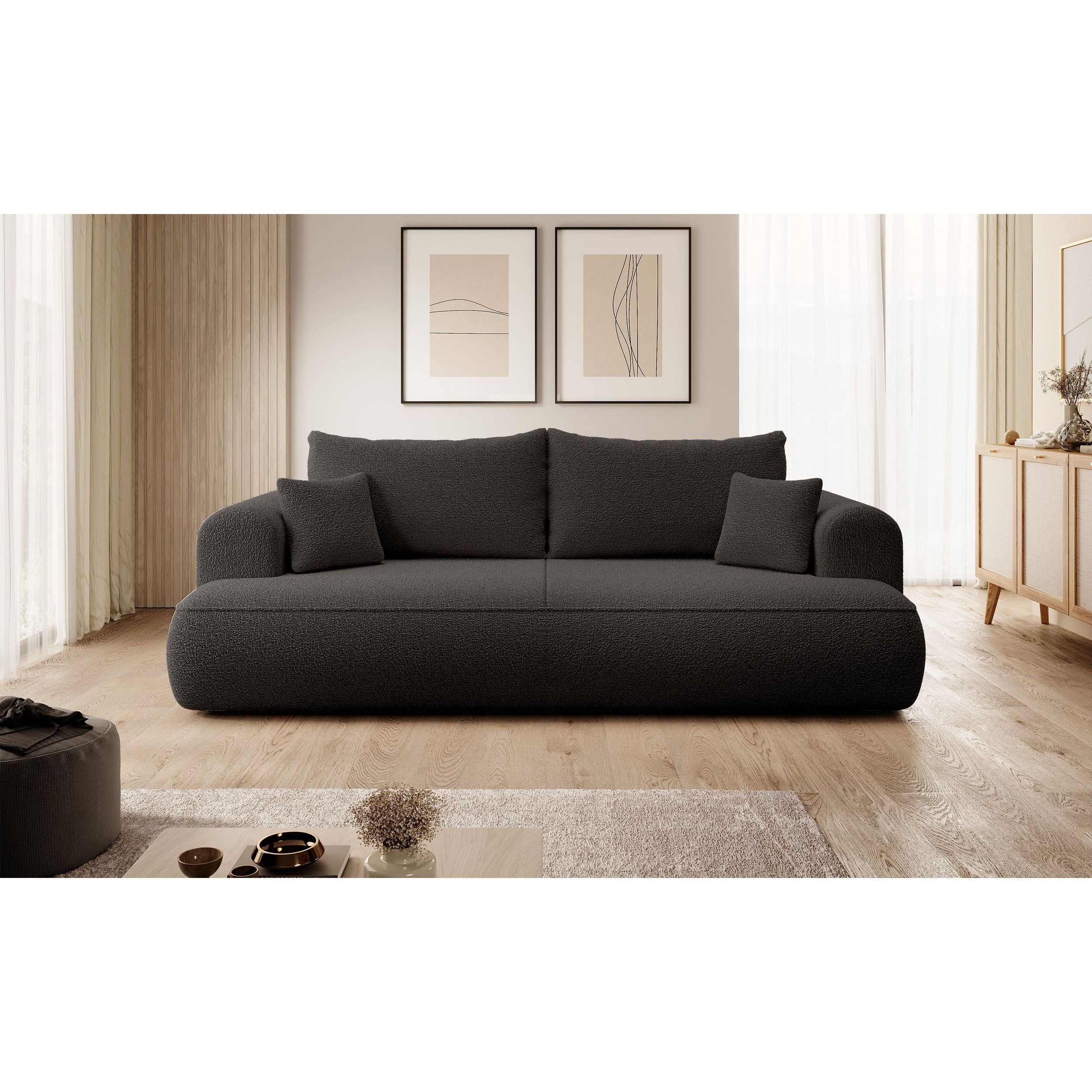 OVO sofa bed, dark grey, boucle