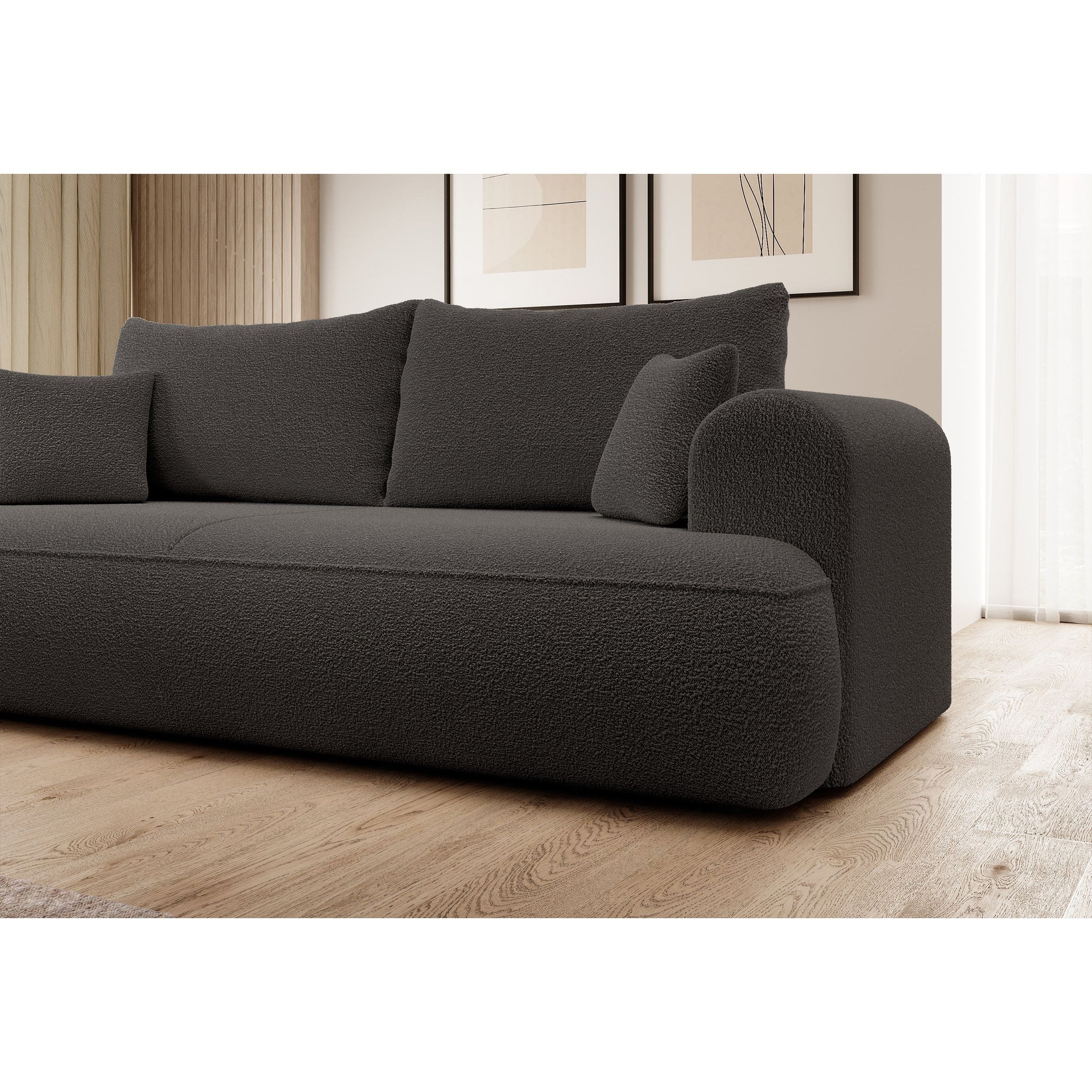 OVO sofa bed, dark grey, boucle