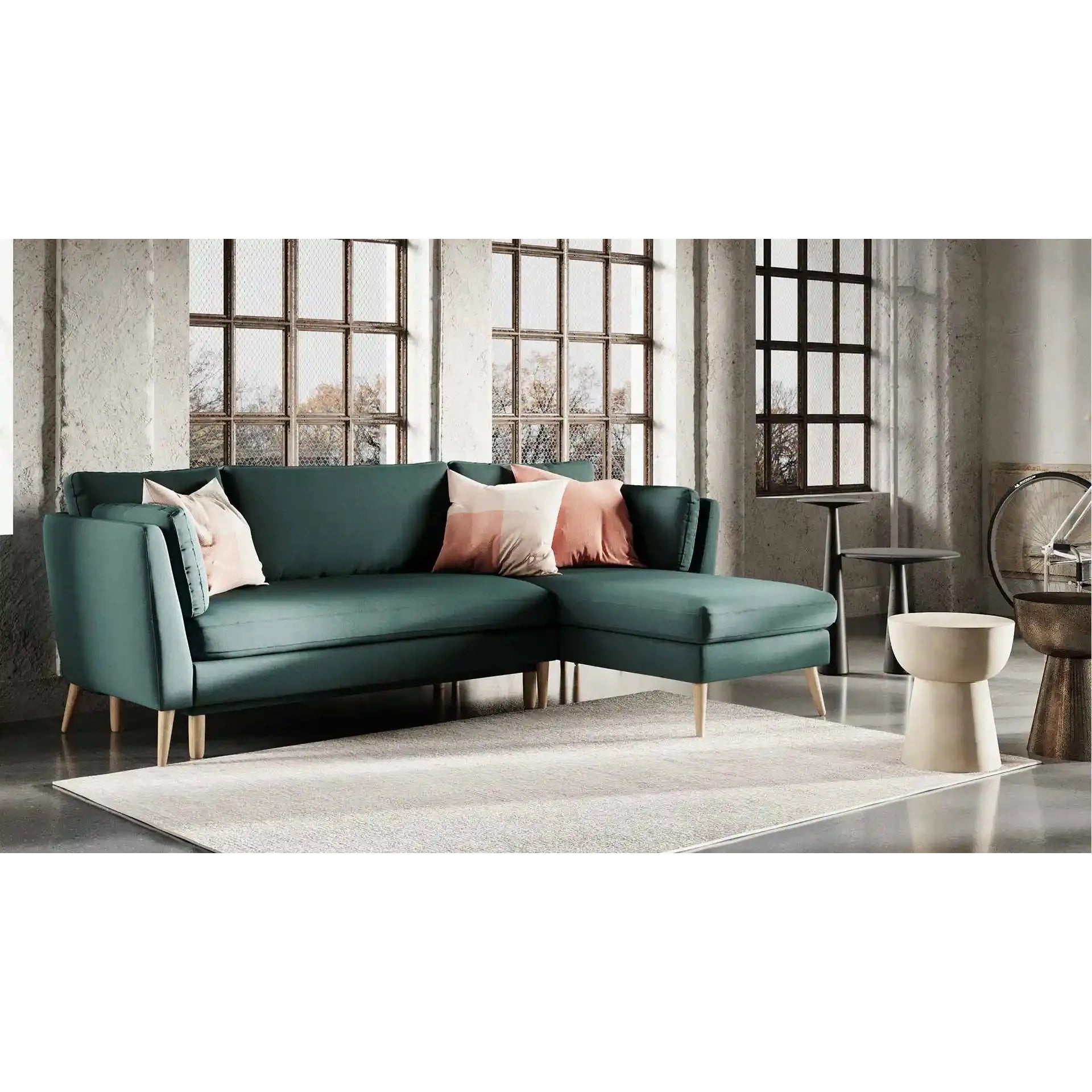 JANE kampinė sofa lova, ochre spalva, universali kampo pusė