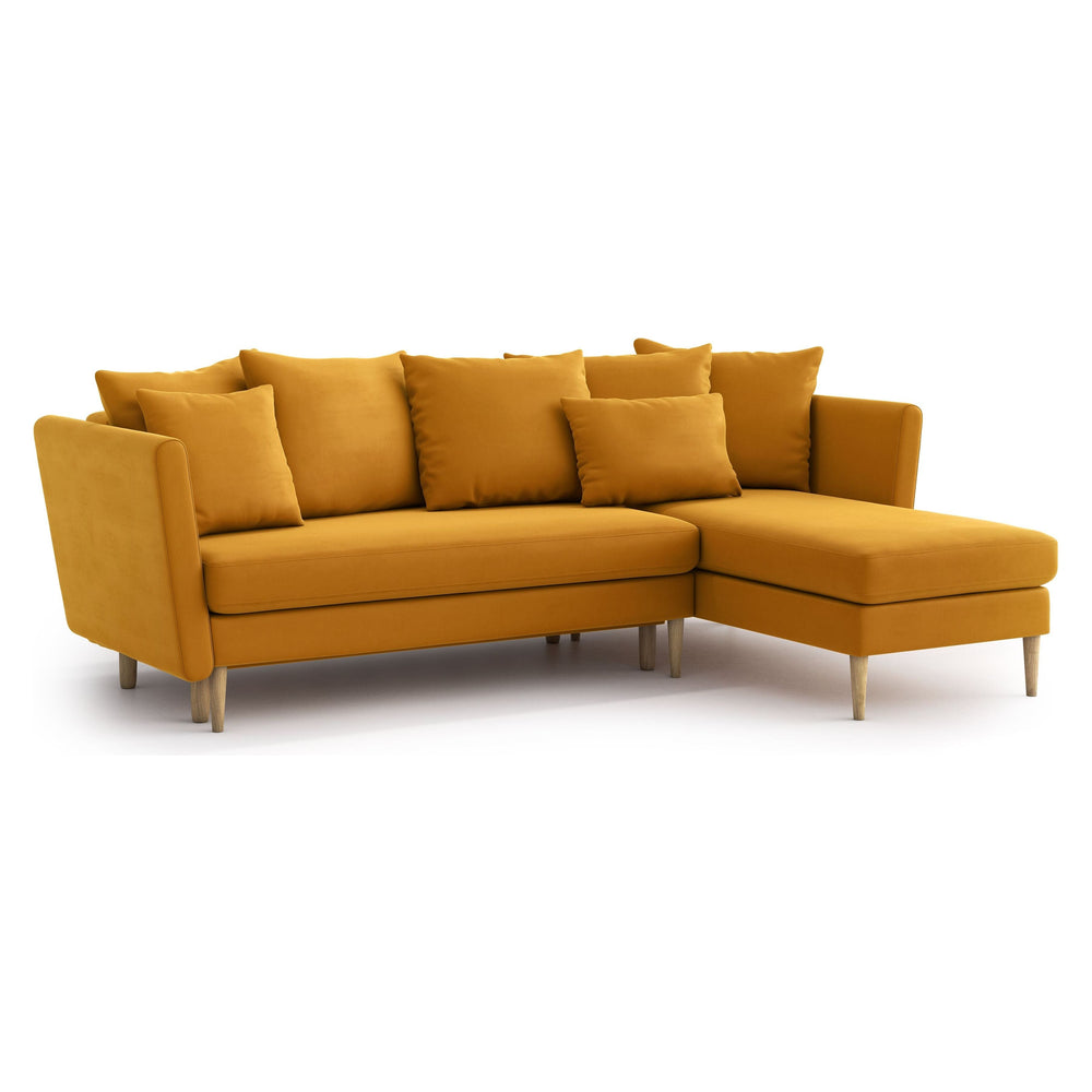 JOLEEN kampinė sofa lova, konjako spalva, universali kampo pusė