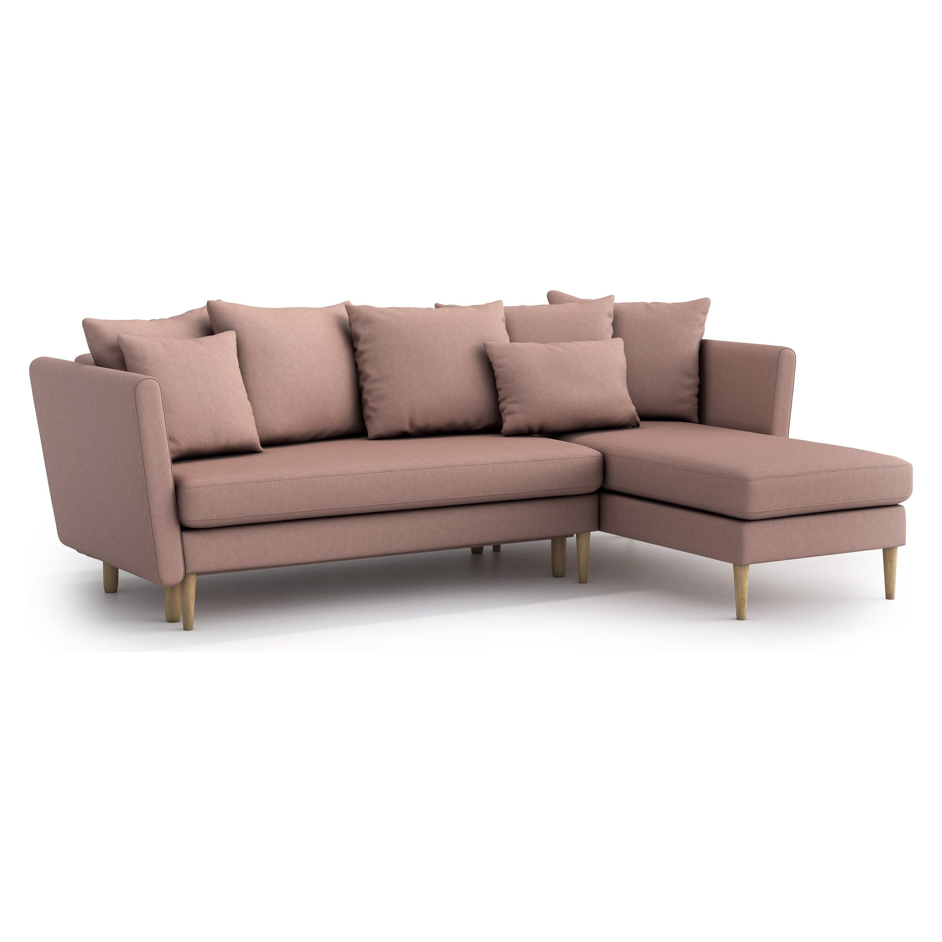 JOLEEN kampinė sofa lova, rožinė spalva, universali kampo pusė