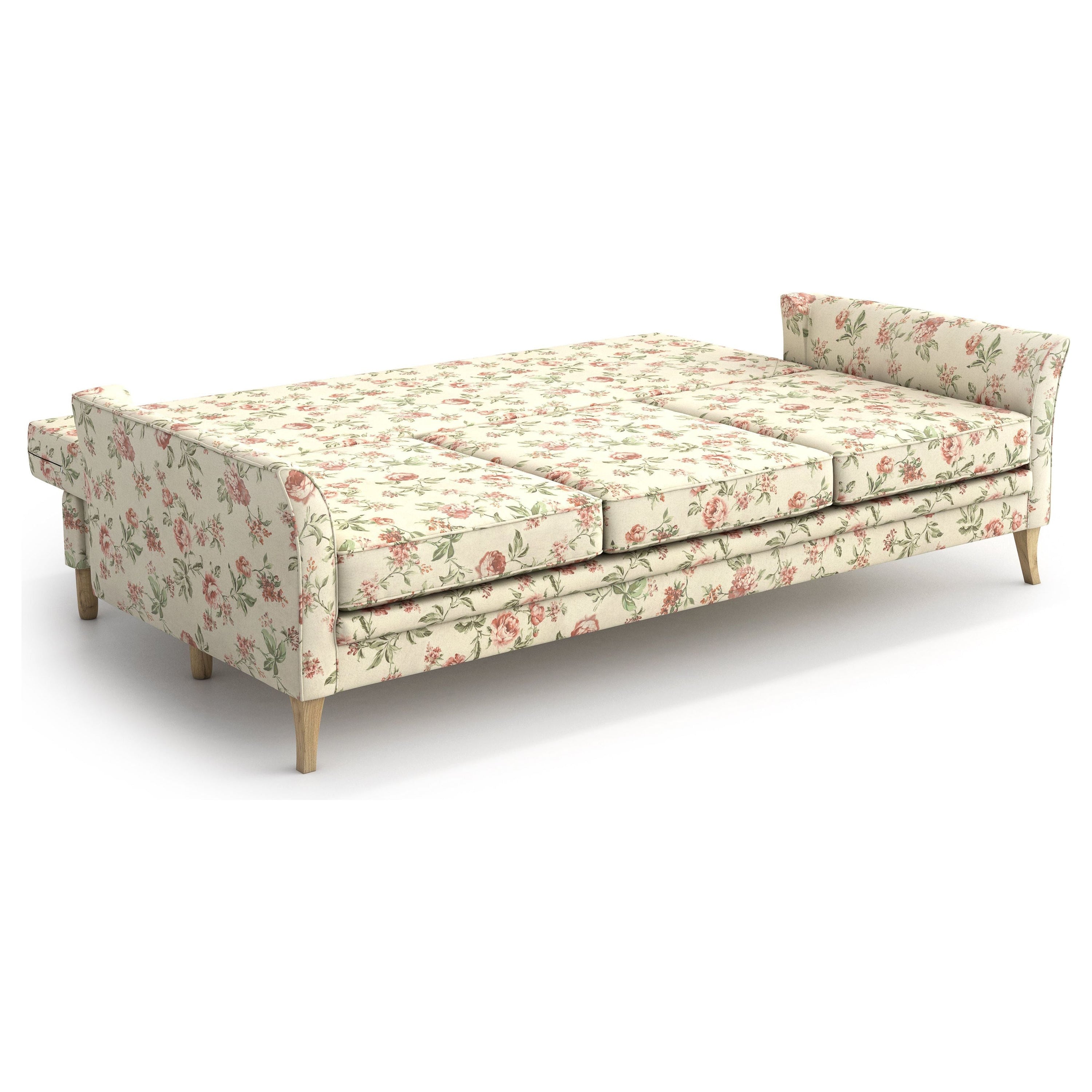 JULIETT 3 vietų sofa lova, šviesių gėlių raštas
