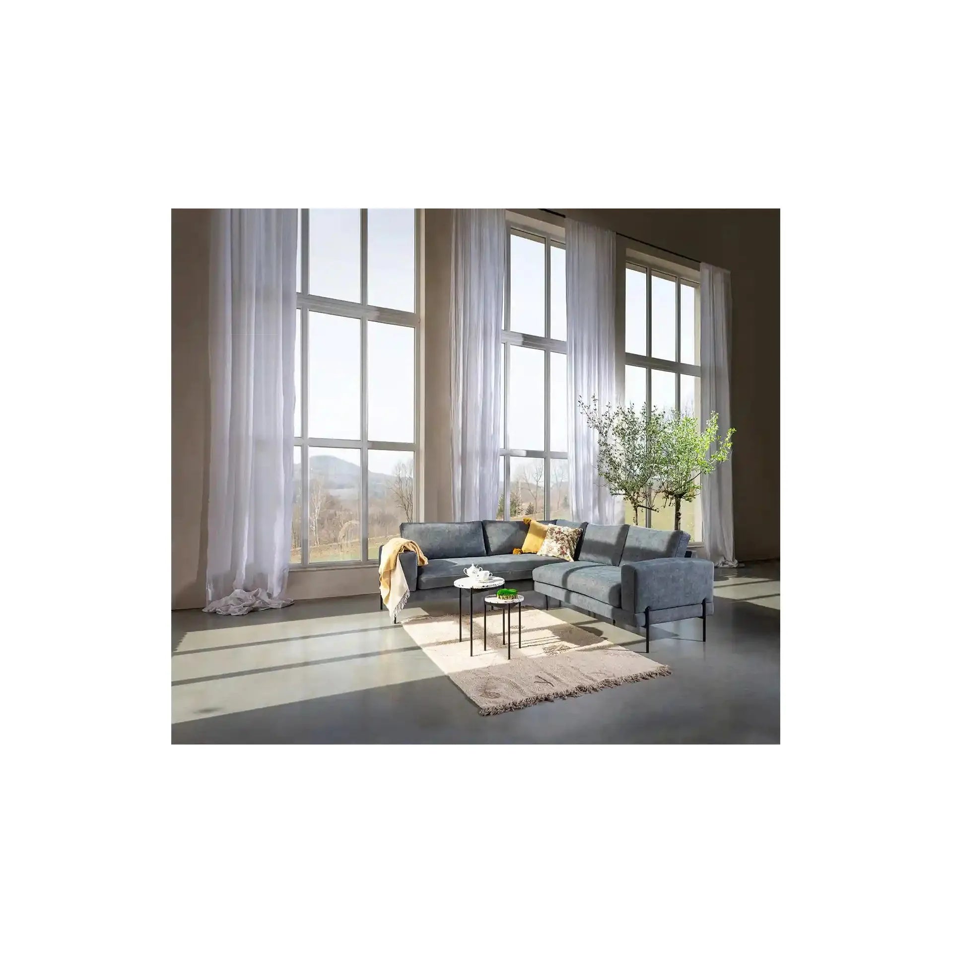 Kampinė sofa KARIN, smėlio pilka spalva