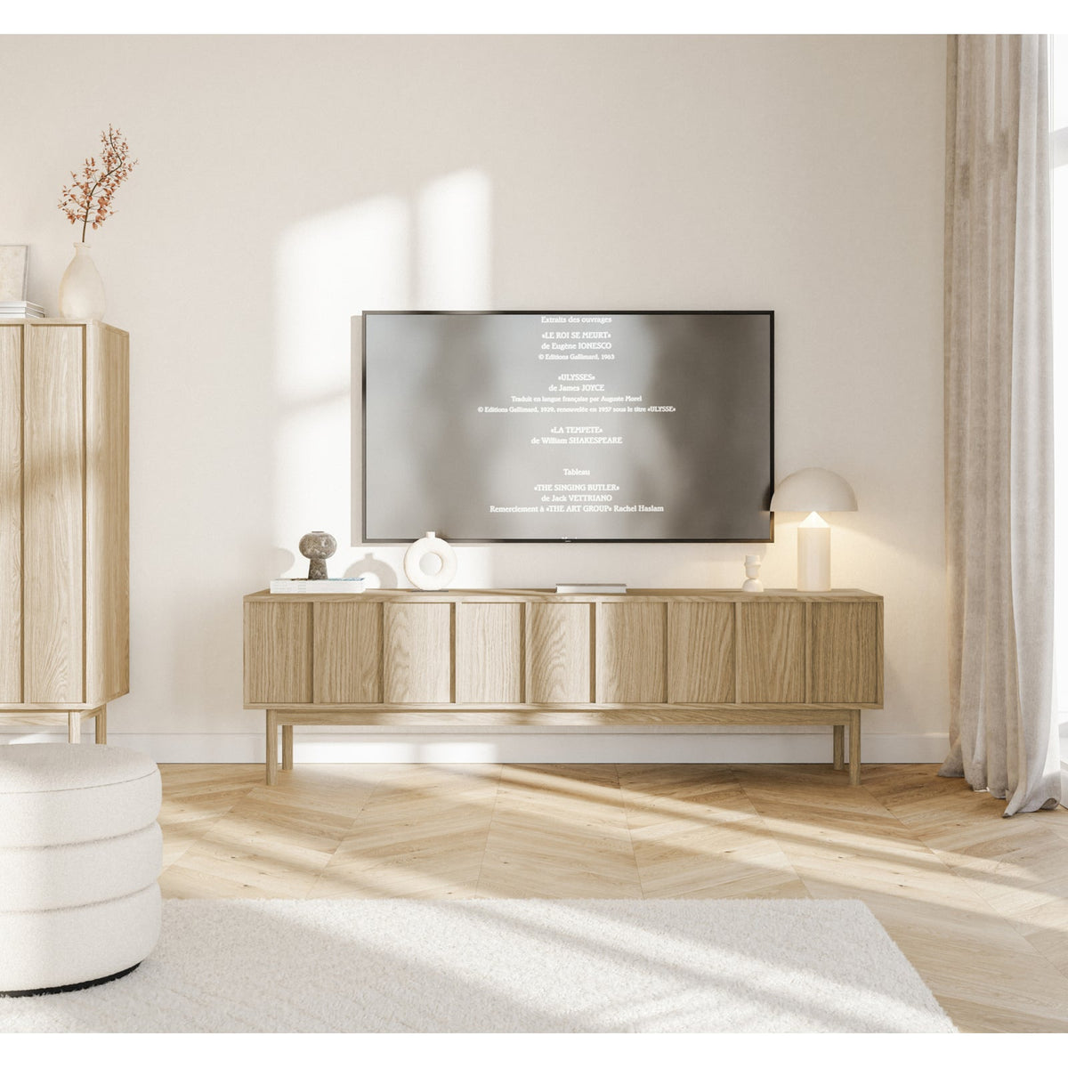 TV spintelė LIADAN, ąžuolas, 170 cm, 2 – siūlių detalė
