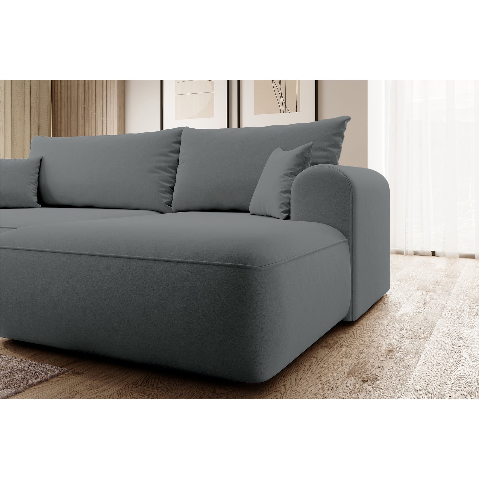 Kampinė sofa-lova CORMAC, tamsiai pilka