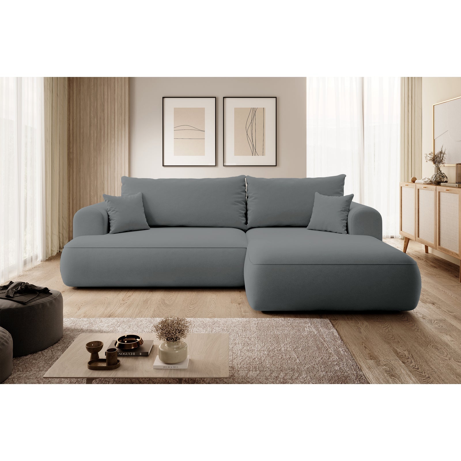 Kampinė sofa-lova CORMAC, tamsiai pilka