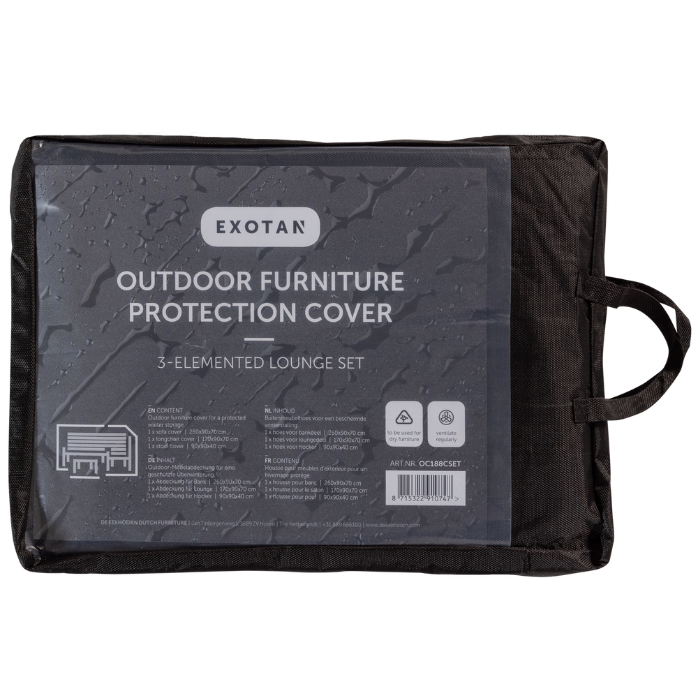 Protective cover for a 3-piece outdoor furniture set, black
