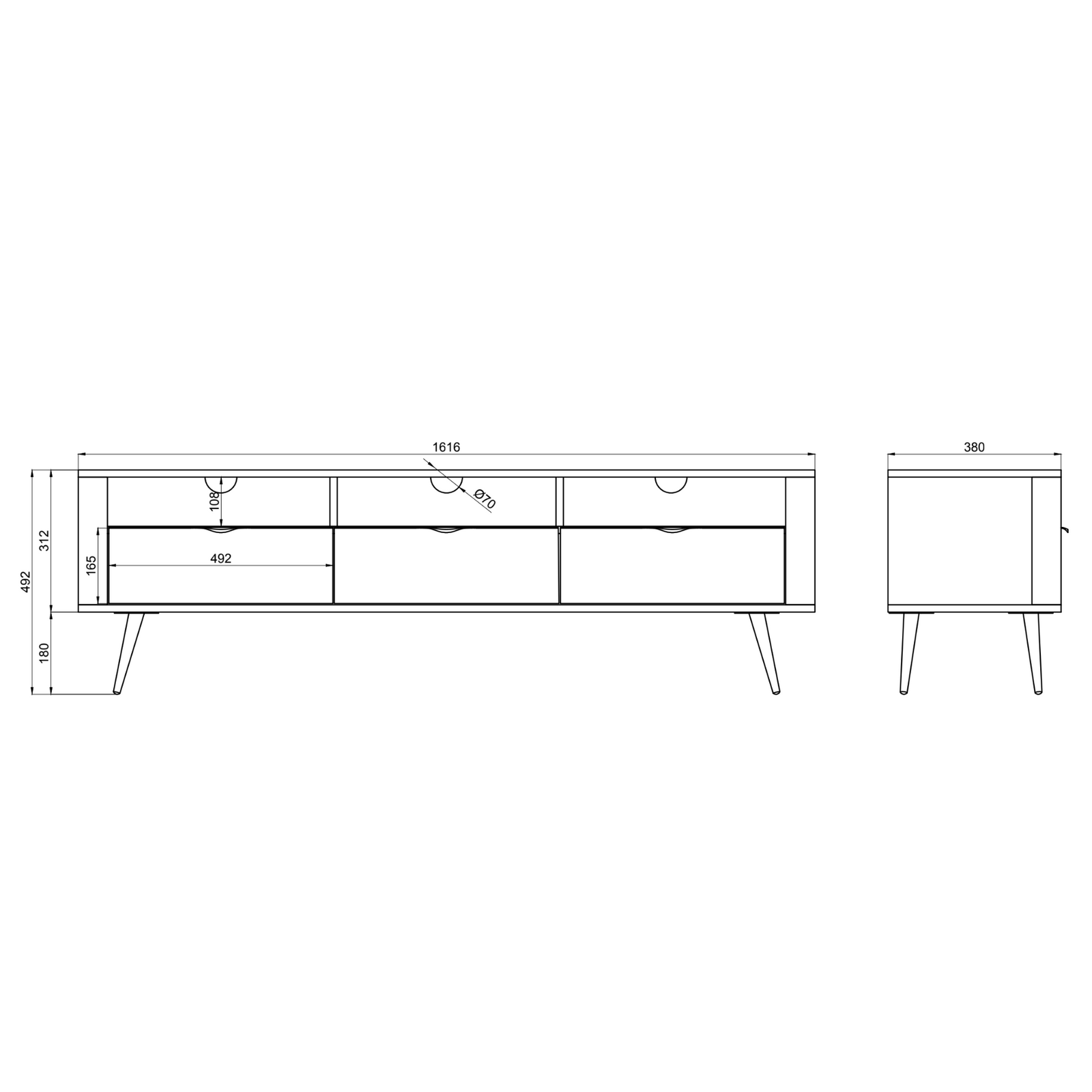 TV staliukas OVAL, juoda, 162 cm