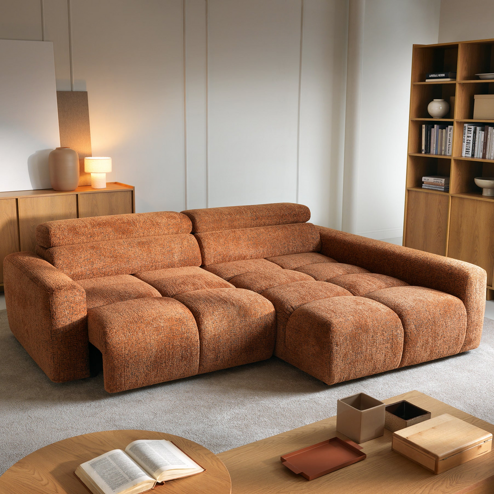Corner sofa bed KATE, terracotta