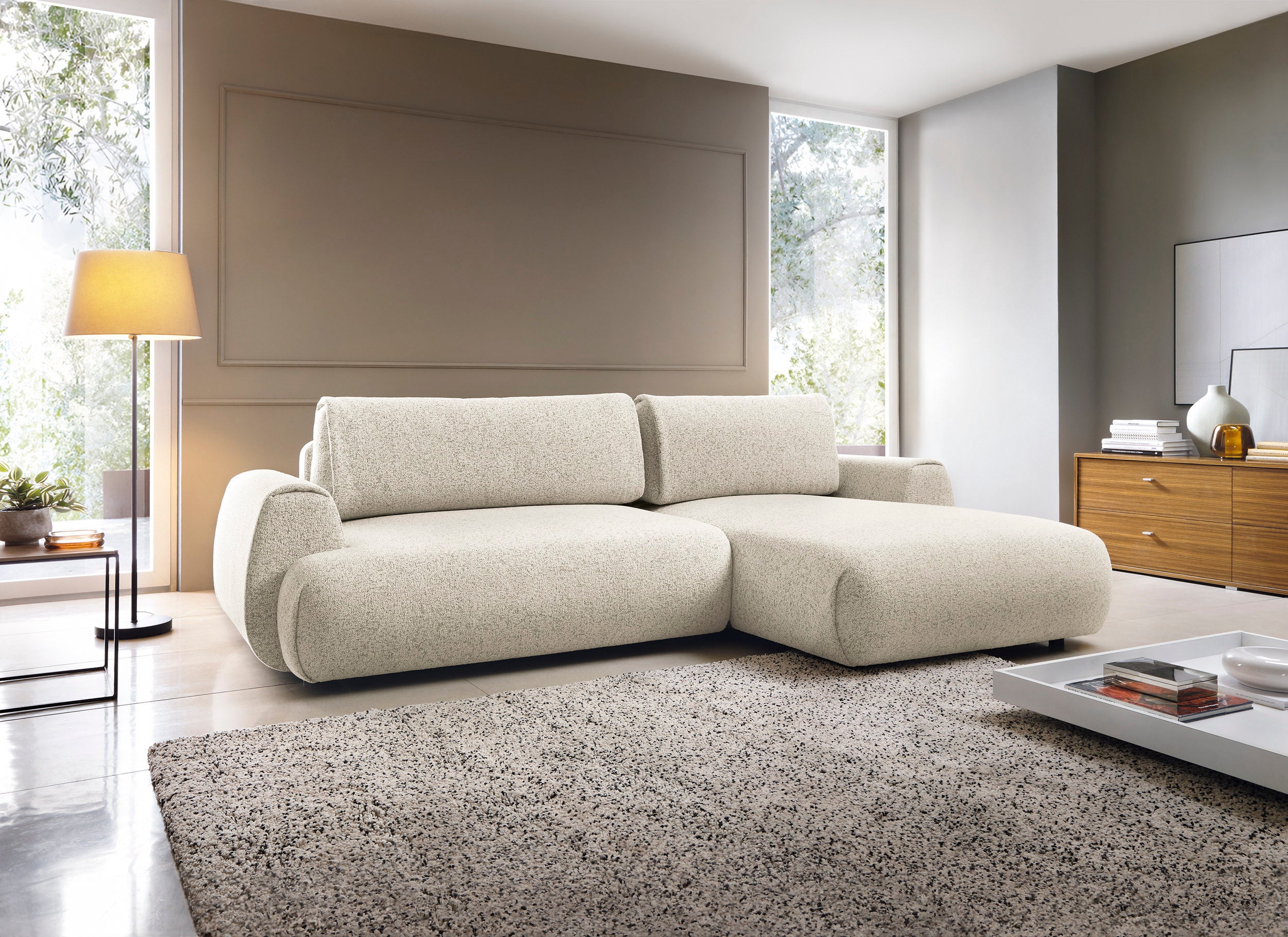 Kampinė sofa-lova PAULINA, kreminė