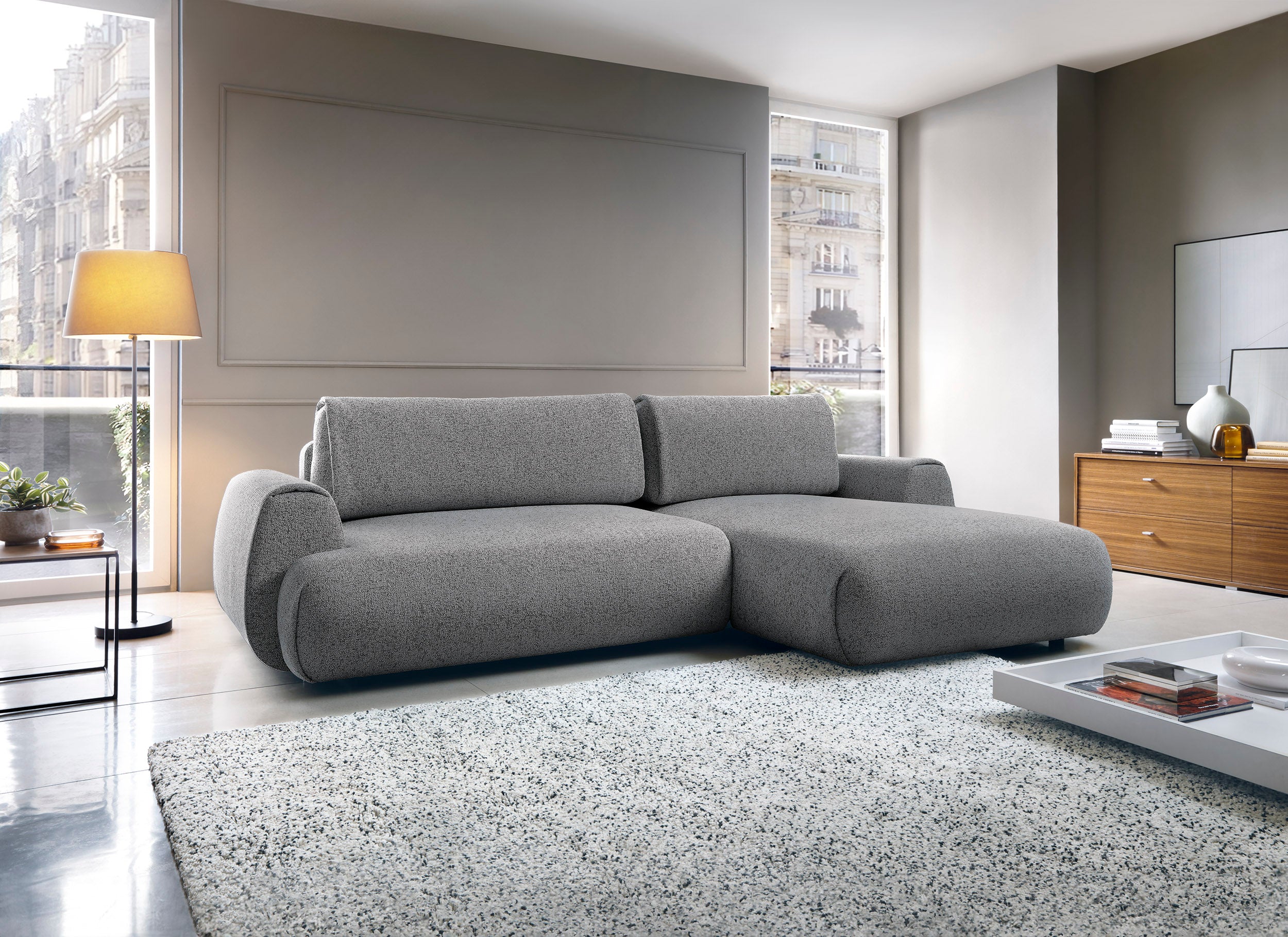 Kampinė sofa-lova PAULINA, tamsiai pilka