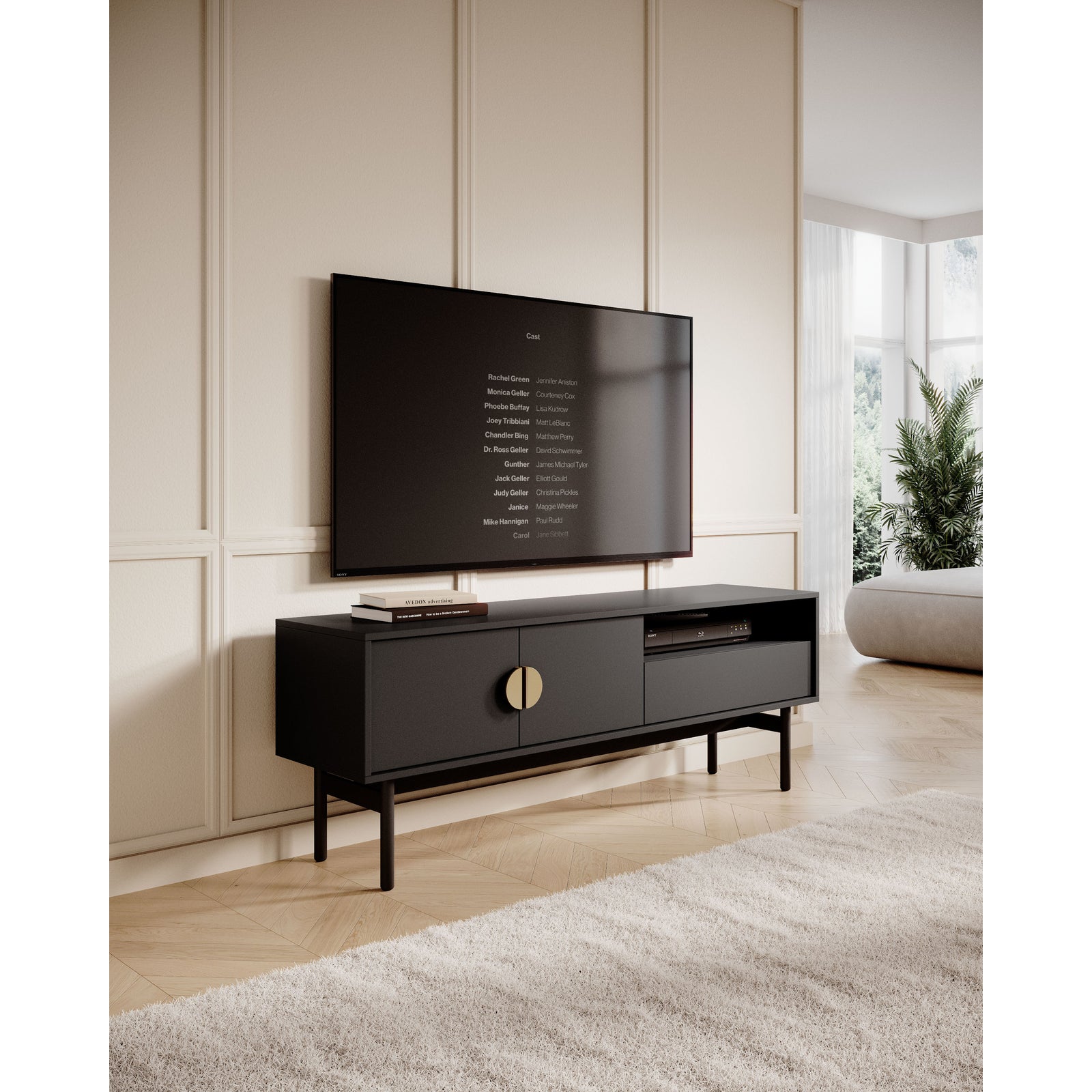 TV staliukas STOON, juodas, 154 cm