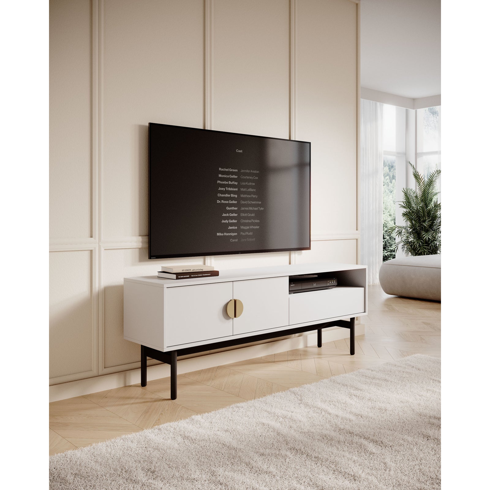 TV staliukas STOON, baltas, 154 cm